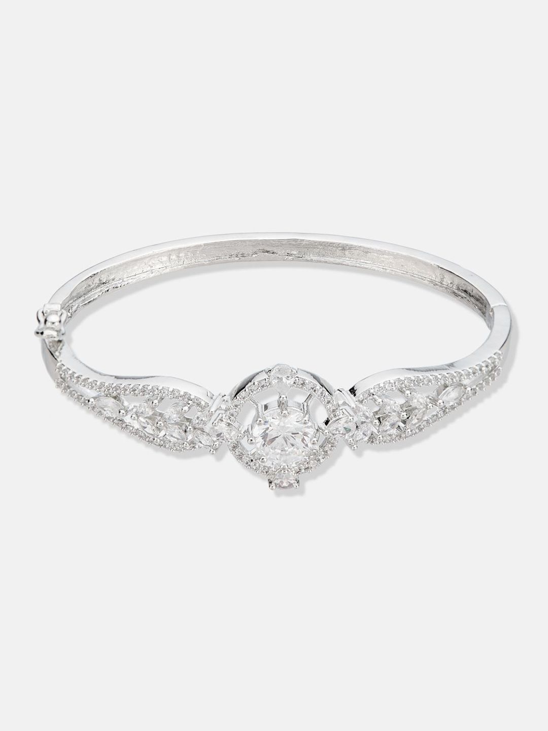 ATIBELLE Women 2 Brass Cubic Zirconia Silver-Plated Bangle-Style Bracelet
