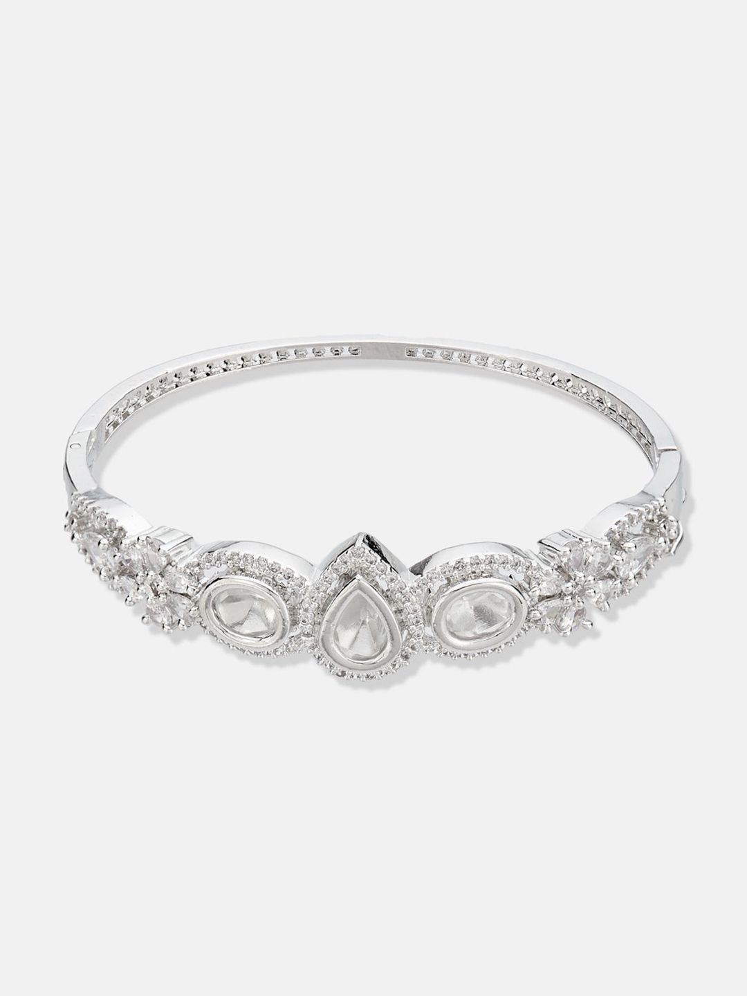 ATIBELLE Women 2 Brass Cubic Zirconia Silver-Plated Bangle-Style Bracelet