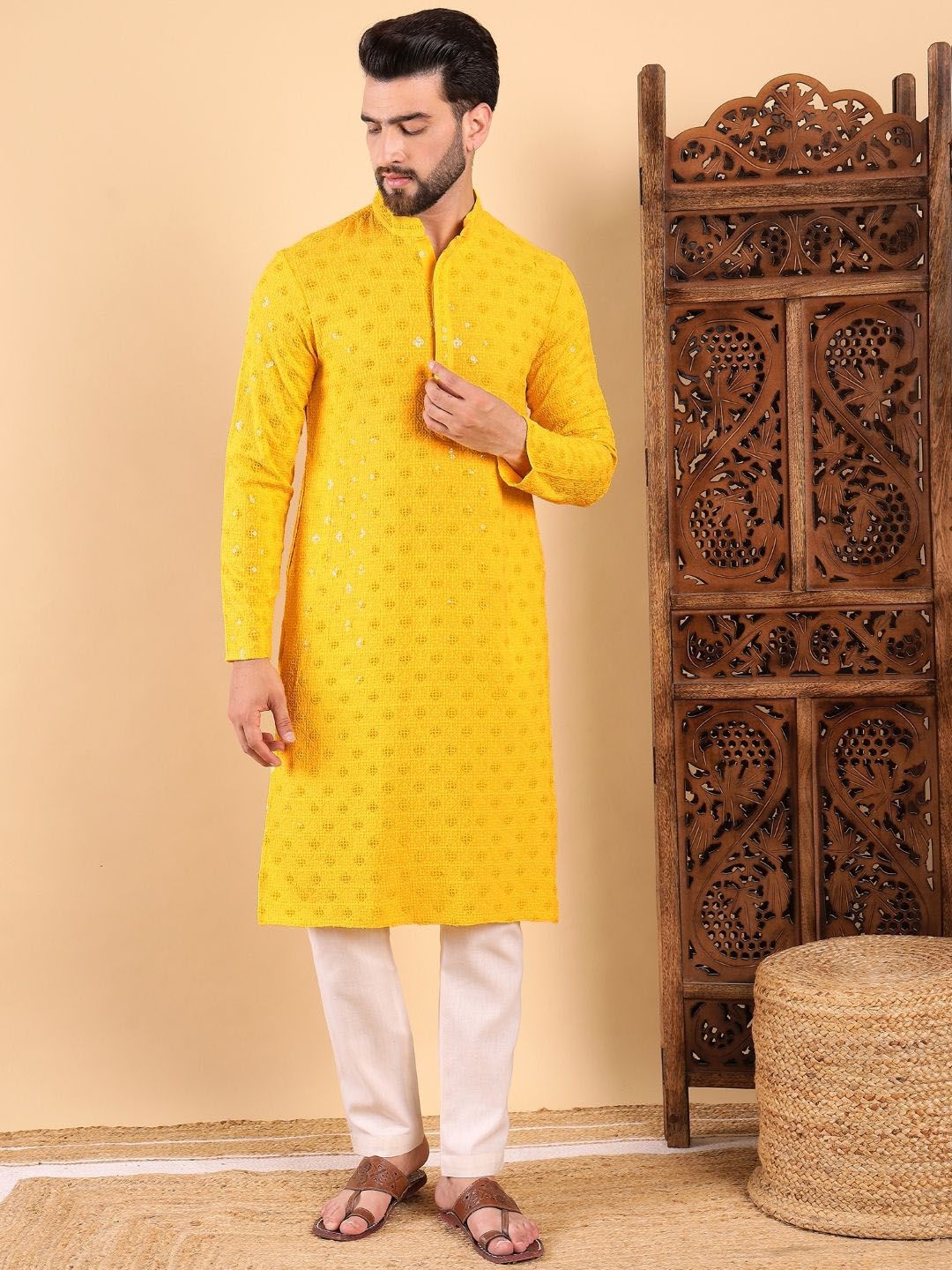 House of Pataudi Sequin EmbroideredStraight Kurta-image-31