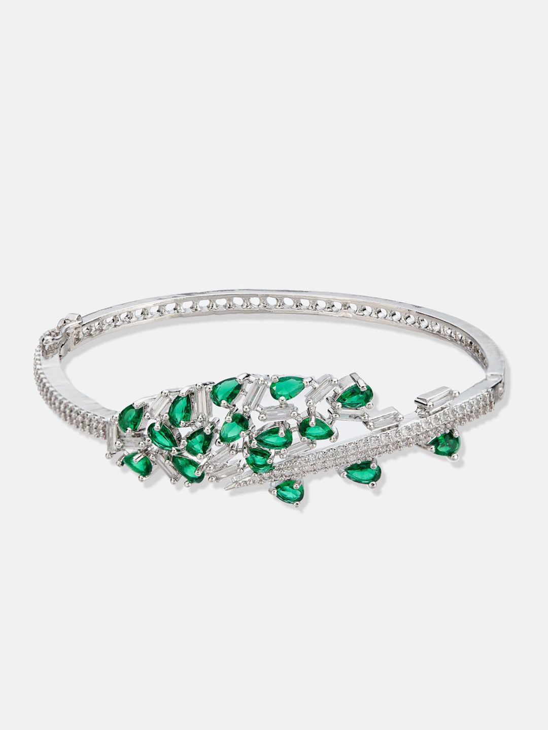 ATIBELLE Women 2 Brass Cubic Zirconia Silver-Plated Cuff Bracelet