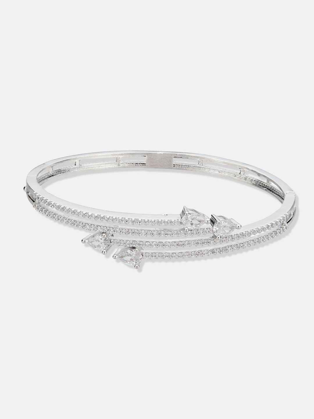 ATIBELLE Women 2 Brass Cubic Zirconia Silver-Plated Bangle-Style Bracelet