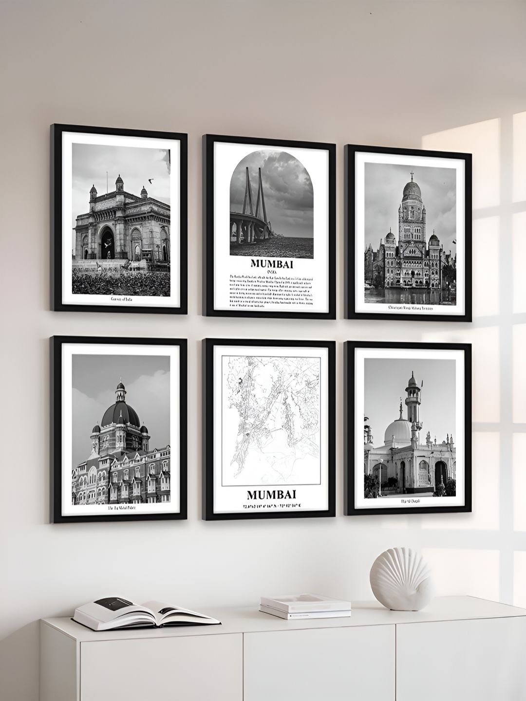 Art Street Black & White 6 Pieces Mumbai Printed Wooden Wall Arts-picture-25