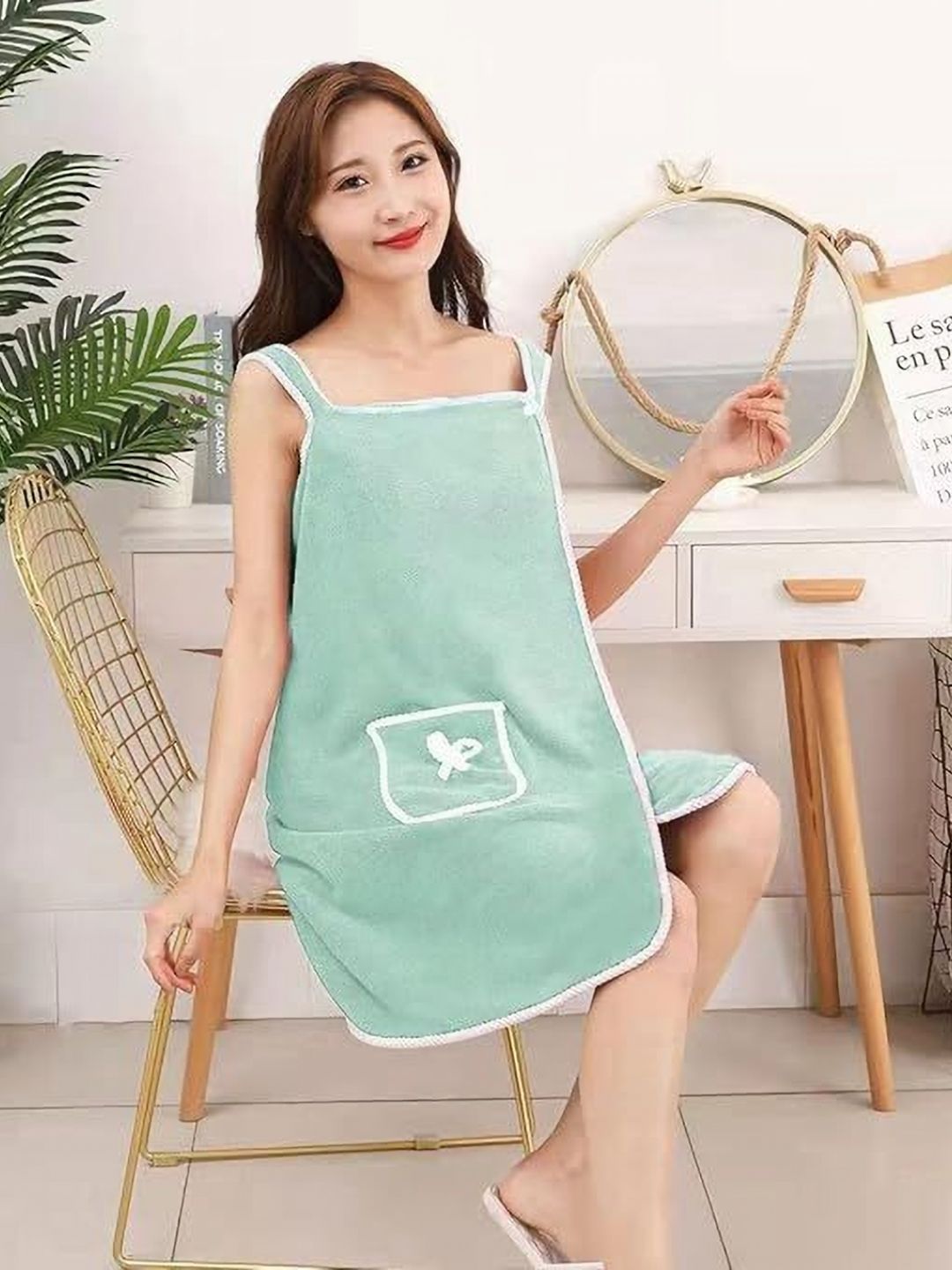 BREVARD Green 300 GSM Square Neck Bath Robe-image-36