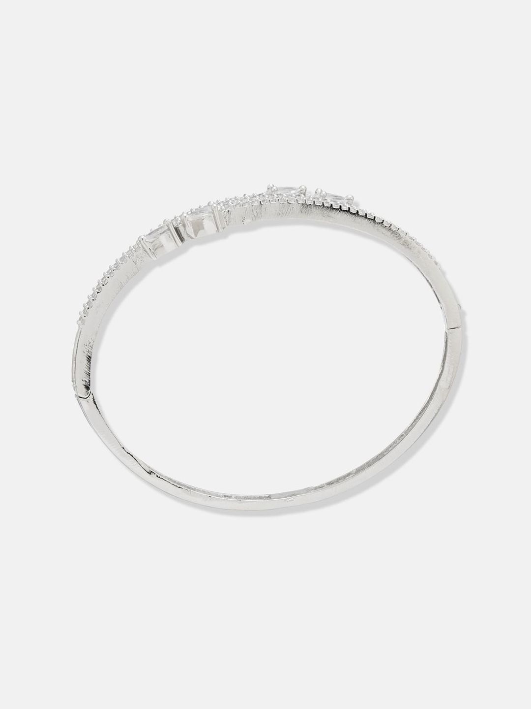 ATIBELLE Women 2 Brass Cubic Zirconia Silver-Plated Bangle-Style Bracelet