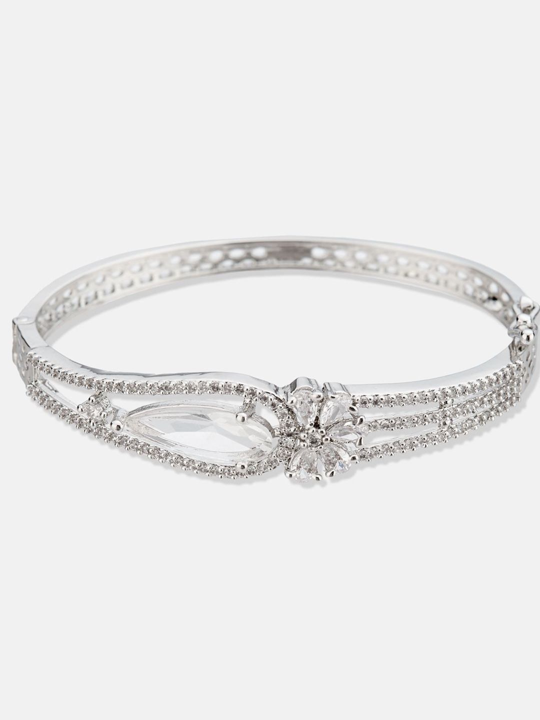 ATIBELLE Women 2 Brass Cubic Zirconia Silver-Plated Bangle-Style Bracelet