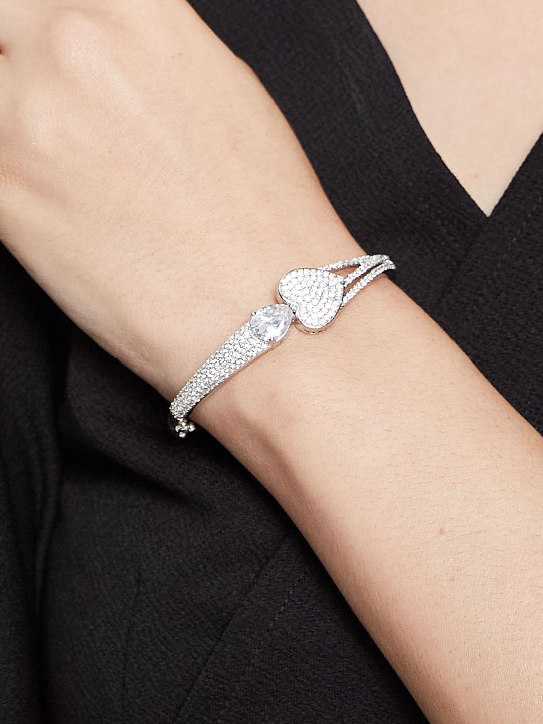 ATIBELLE Women 2 Brass Cubic Zirconia Silver-Plated Link Bracelet