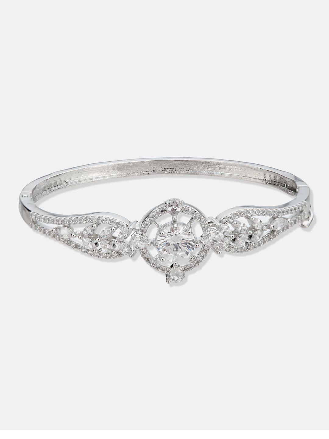 ATIBELLE Women 2 Brass Cubic Zirconia Silver-Plated Bangle-Style Bracelet