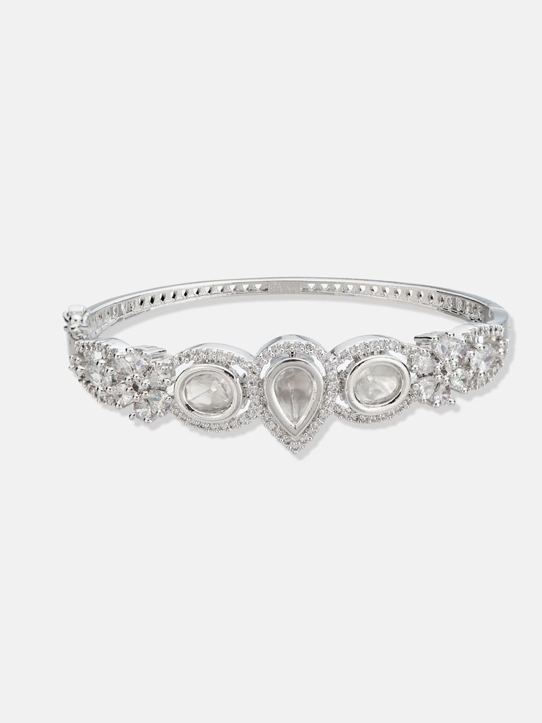 ATIBELLE Women 2 Brass Cubic Zirconia Silver-Plated Cuff Bracelet