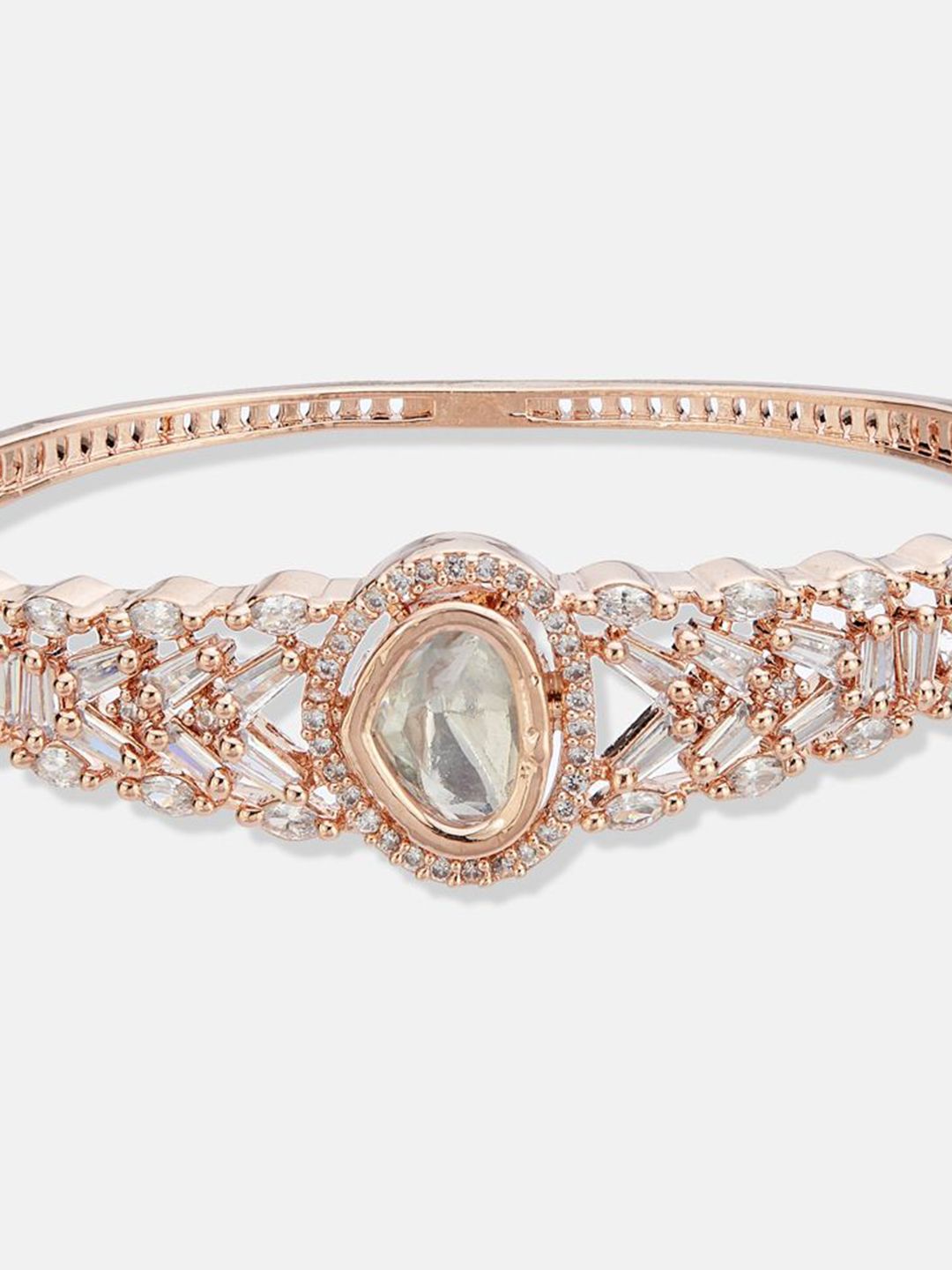 ATIBELLE Women 2 Brass Cubic Zirconia Rose Gold-Plated Bangle-Style Bracelet