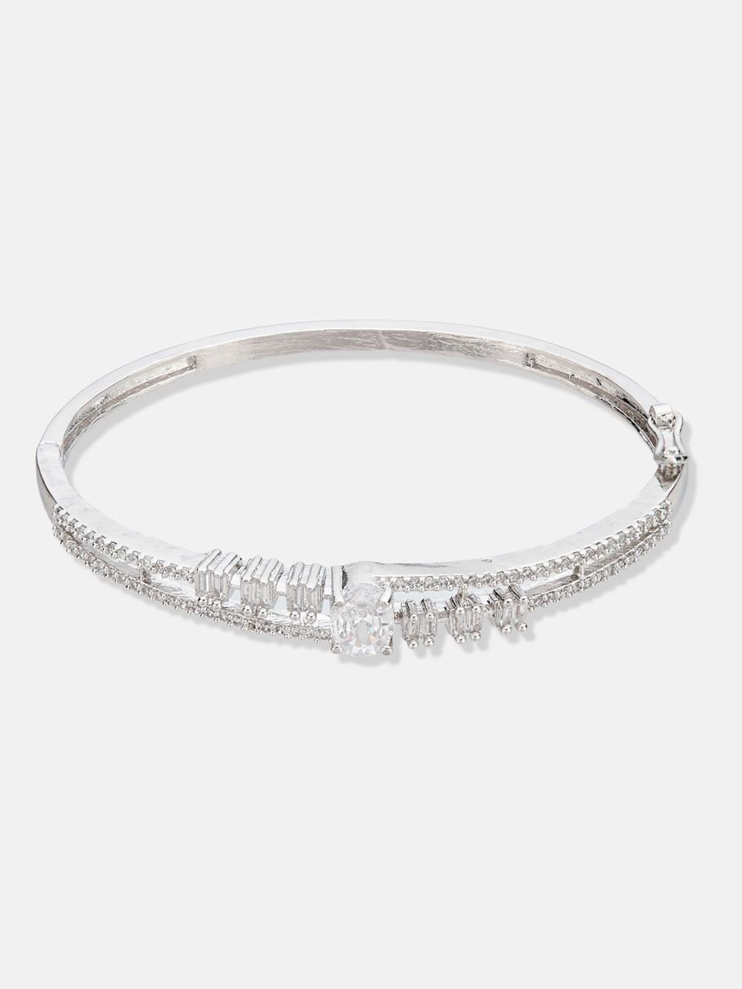 ATIBELLE Women 2 Brass Cubic Zirconia Silver-Plated Bangle-Style Bracelet