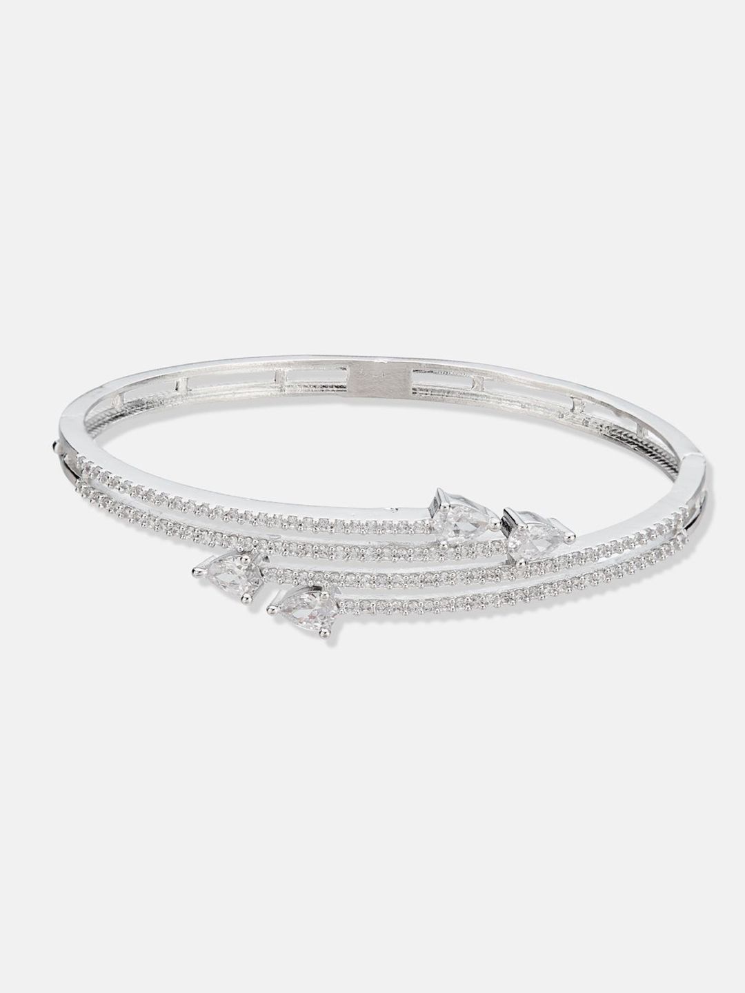 ATIBELLE Women 2 Brass Cubic Zirconia Silver-Plated Bangle-Style Bracelet