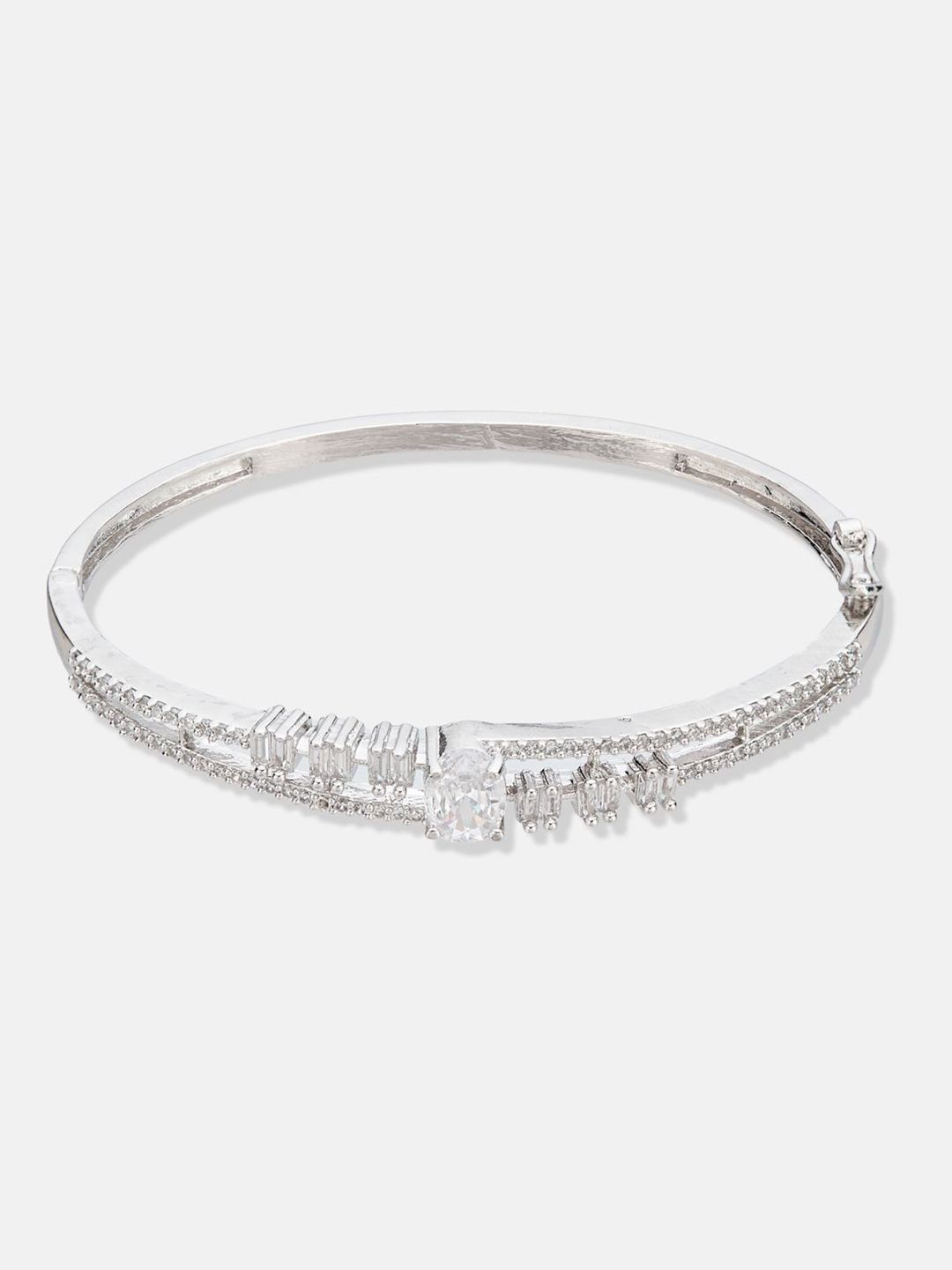 ATIBELLE Women 2 Brass Cubic Zirconia Silver-Plated Cuff Bracelet