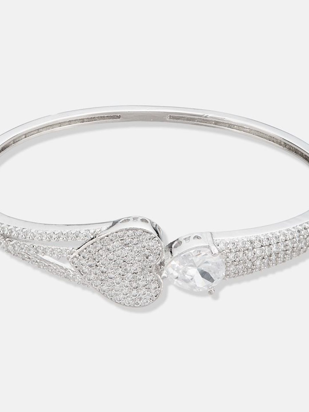 ATIBELLE Women 2 Brass Cubic Zirconia Silver-Plated Bangle-Style Bracelet