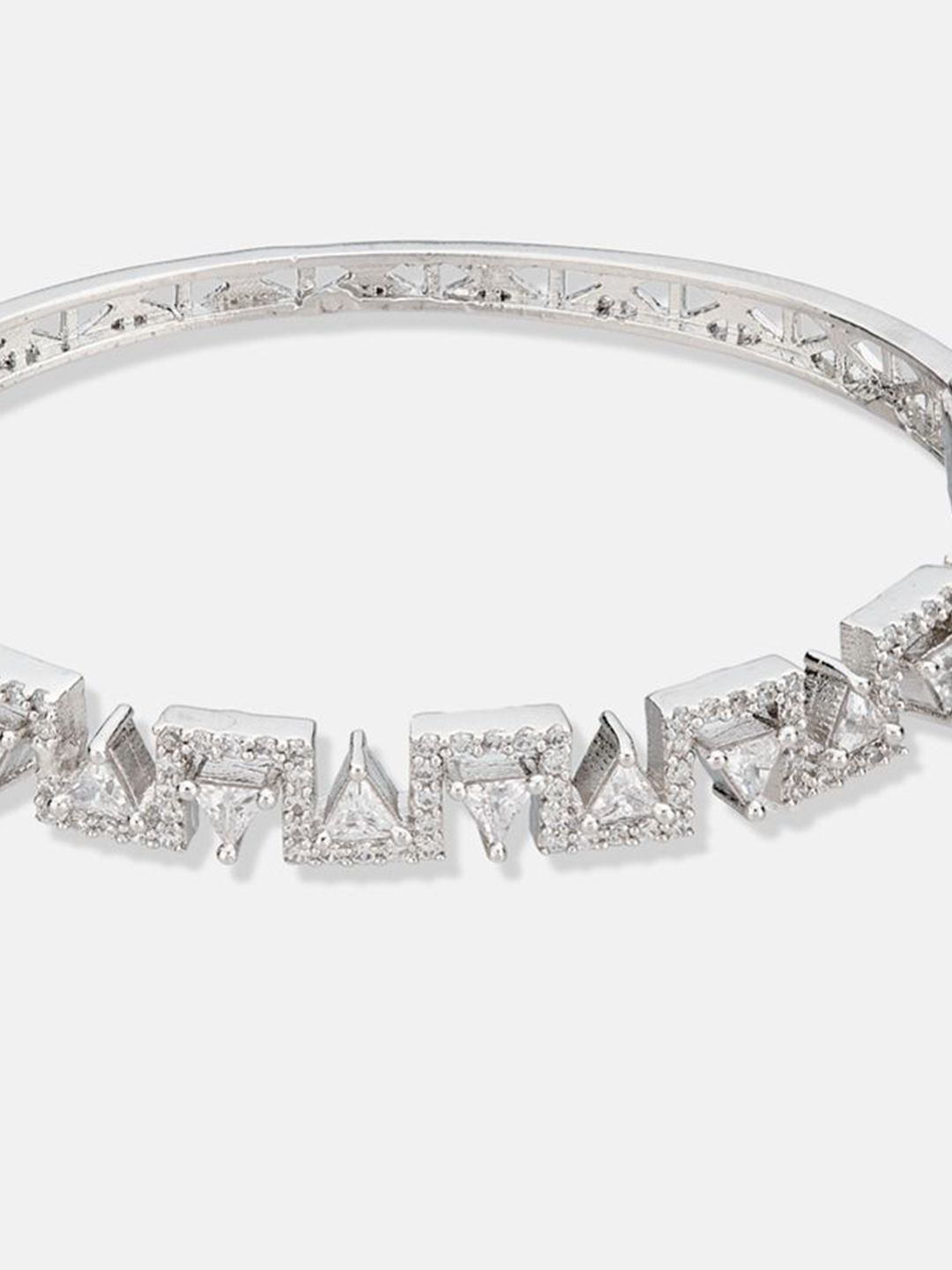 ATIBELLE Women 2 Brass Cubic Zirconia Silver-Plated Bangle-Style Bracelet
