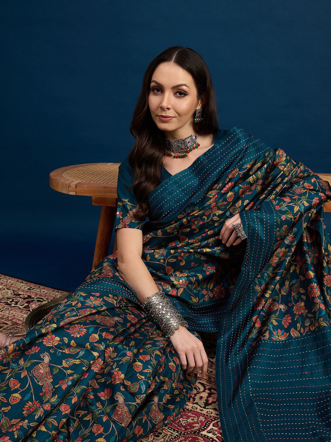 Sangria Ethnic Motifs Printed Saree With Unstitched Blouse Piece-picture-34