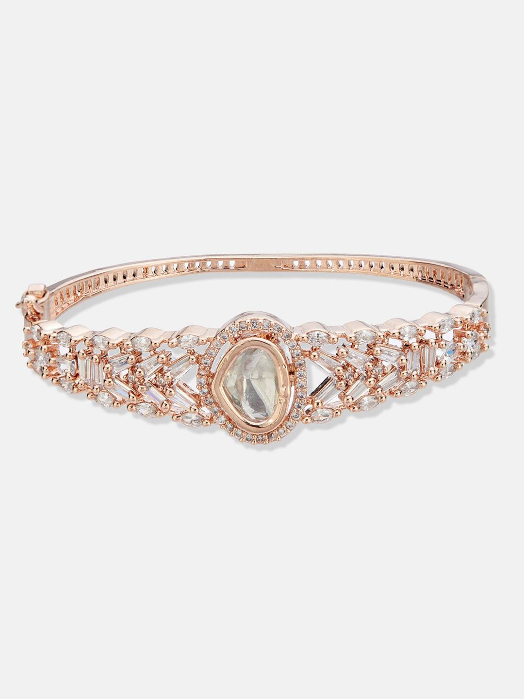 ATIBELLE Women 2 Brass Cubic Zirconia Rose Gold-Plated Bangle-Style Bracelet