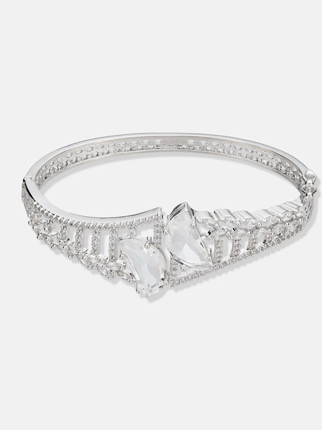 ATIBELLE Women 2 Brass Cubic Zirconia Rose Gold-Plated Bangle-Style Bracelet