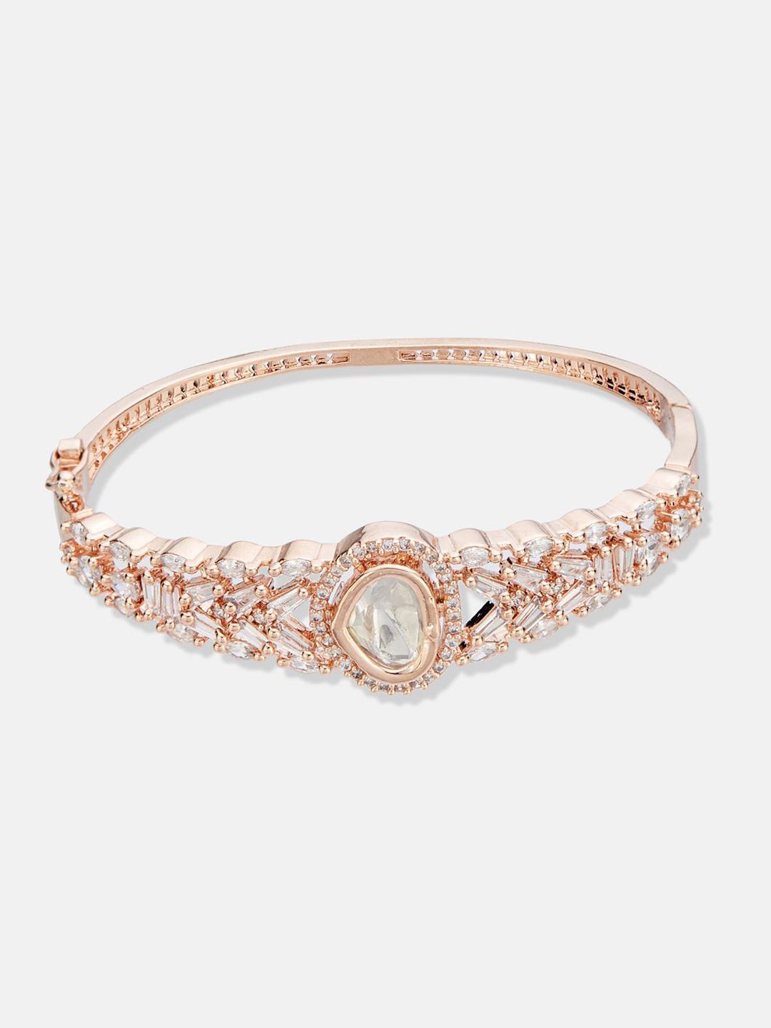 ATIBELLE Women 2 Brass Cubic Zirconia Rose Gold-Plated Bangle-Style Bracelet