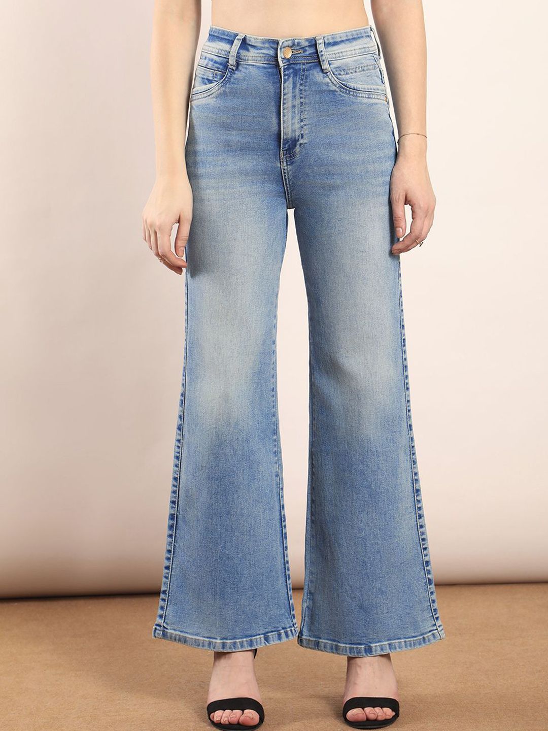 FCK-3 Women Wide Leg High-Rise Light Fade Stretchable Jeans-picture-13