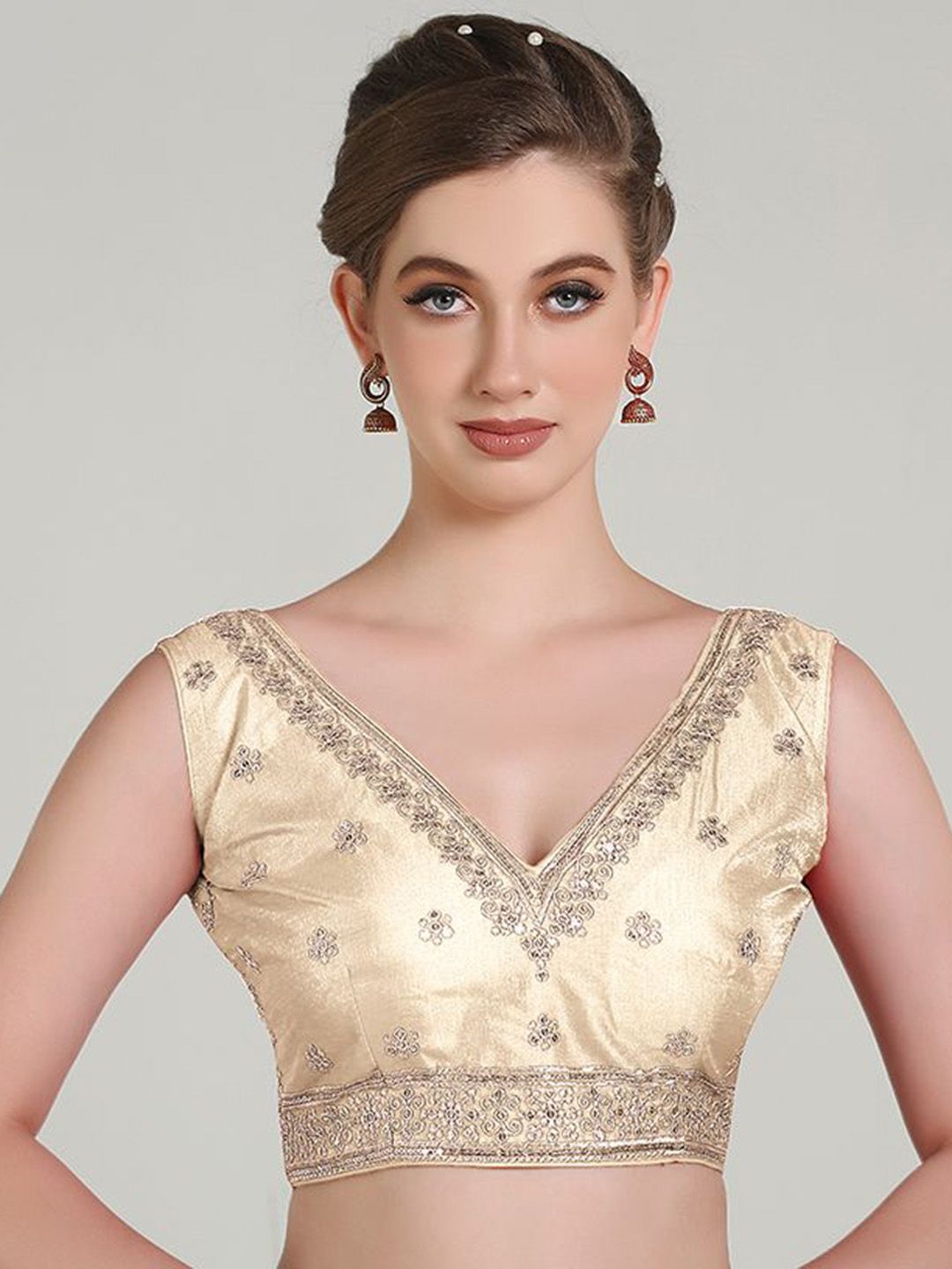 HERE&NOW Embroidered Sleeveless Saree Blouse-picture-31