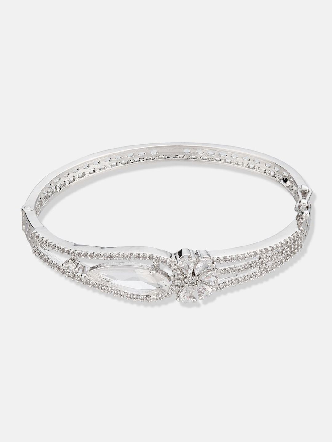 ATIBELLE Women 2 Brass Cubic Zirconia Silver-Plated Bangle-Style Bracelet