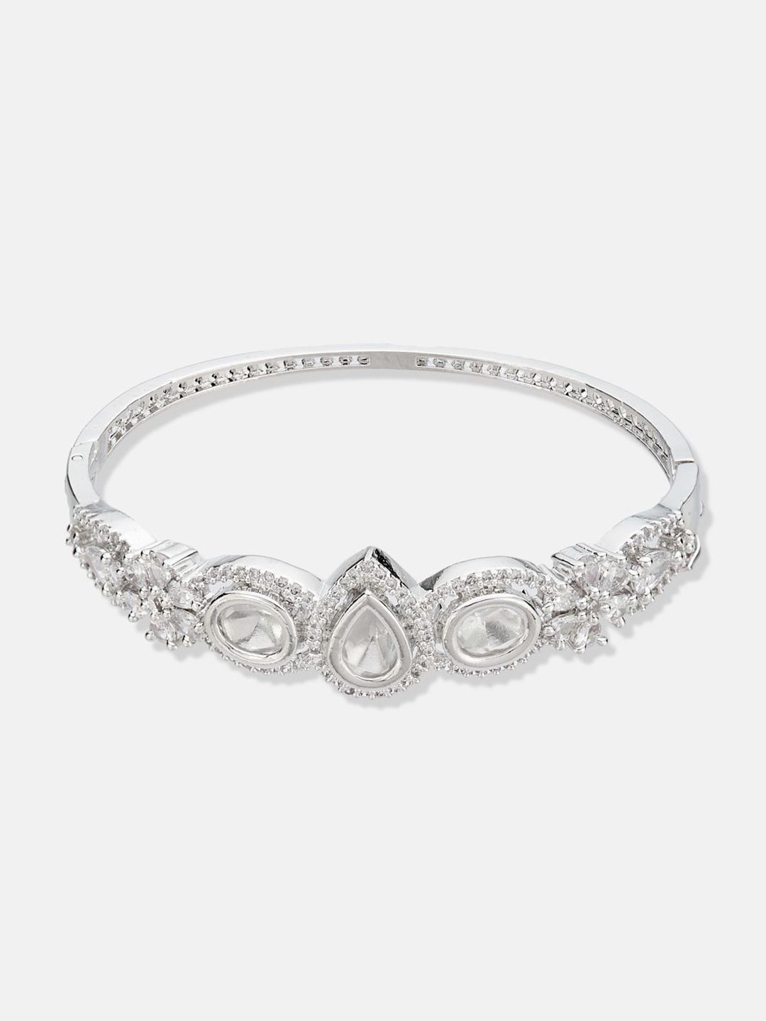 ATIBELLE Women 2 Brass Cubic Zirconia Silver-Plated Bangle-Style Bracelet
