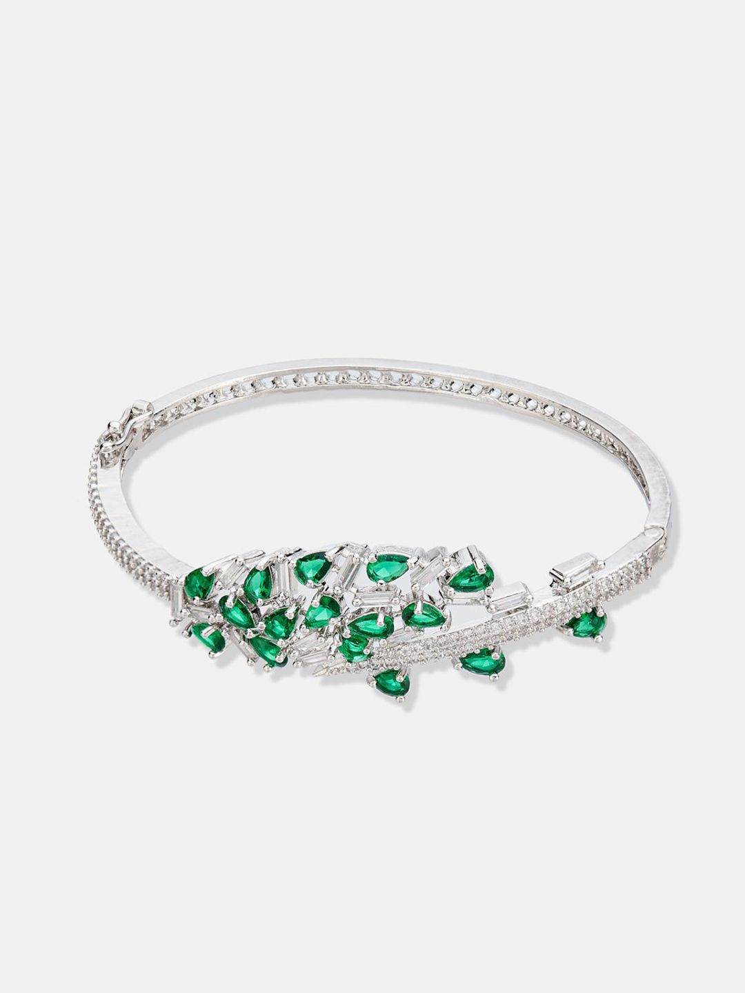 ATIBELLE Women 2 Brass Cubic Zirconia Silver-Plated Cuff Bracelet