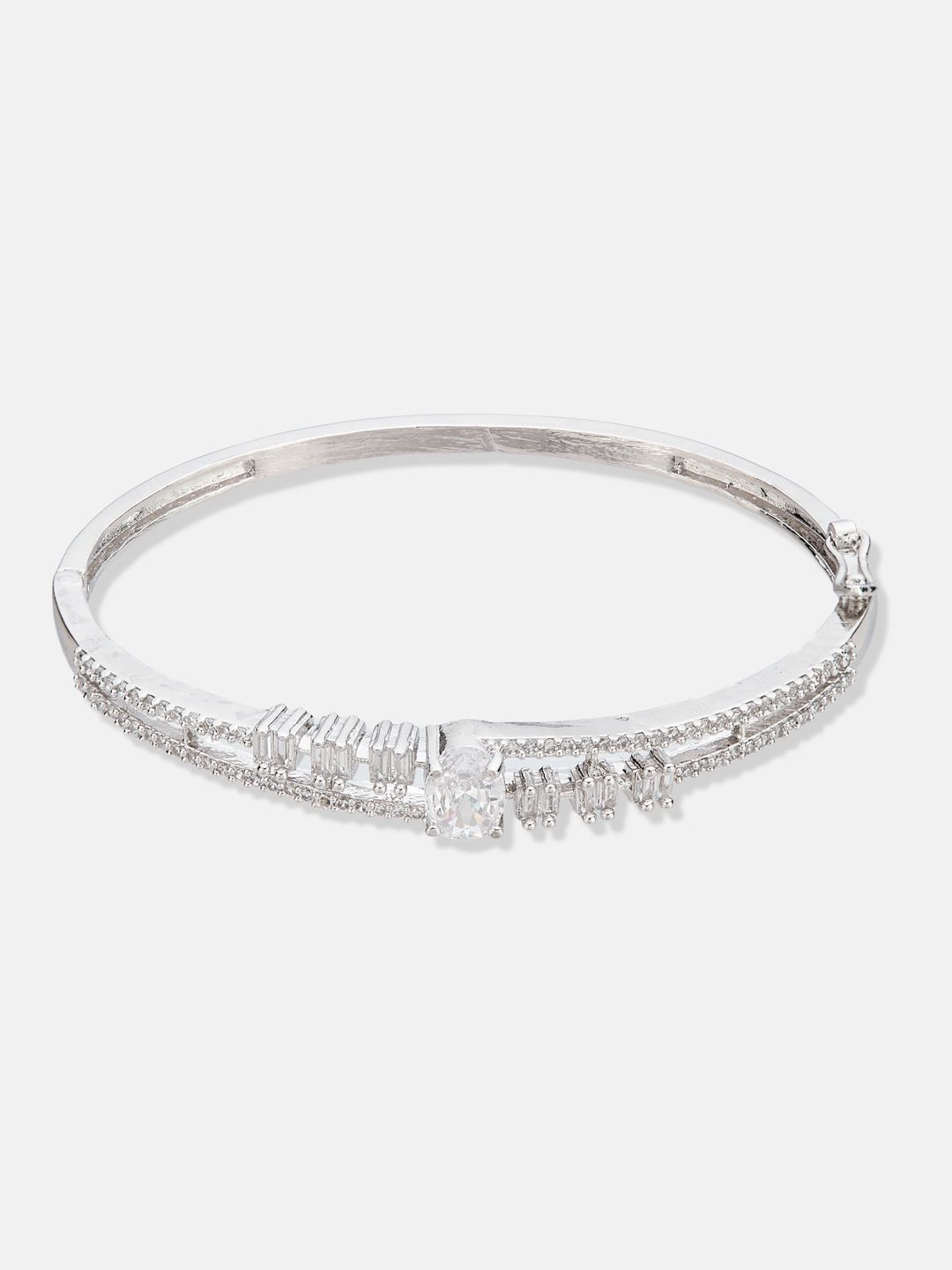 ATIBELLE Women 2 Brass Cubic Zirconia Silver-Plated Bangle-Style Bracelet