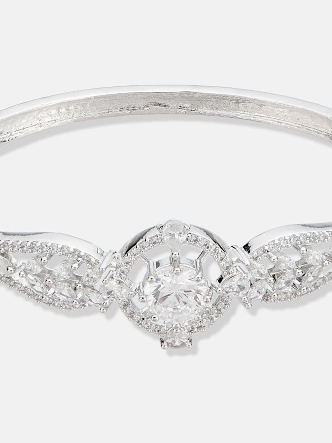 ATIBELLE Women 2 Brass Cubic Zirconia Silver-Plated Bangle-Style Bracelet