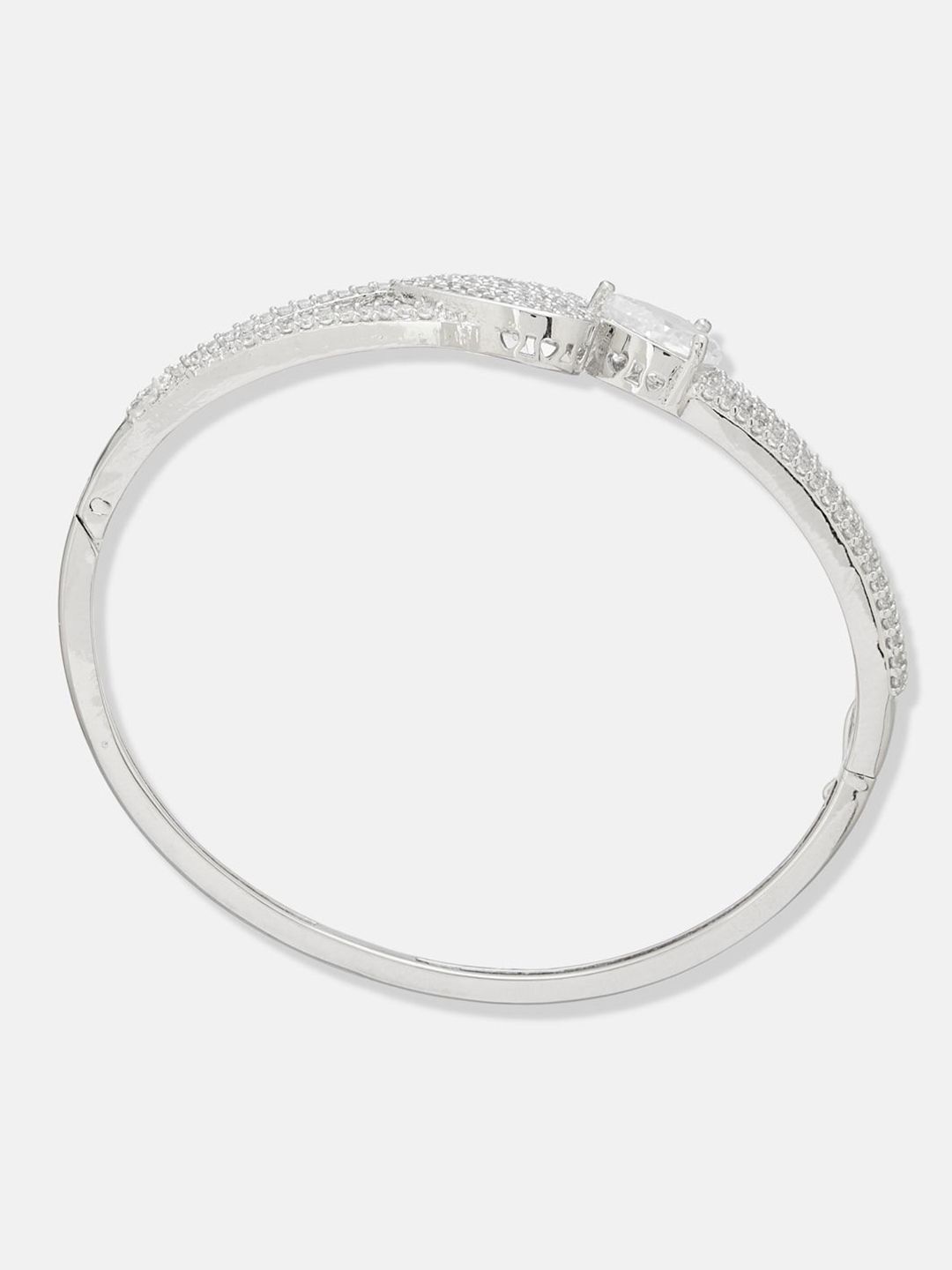 ATIBELLE Women 2 Brass Cubic Zirconia Silver-Plated Bangle-Style Bracelet