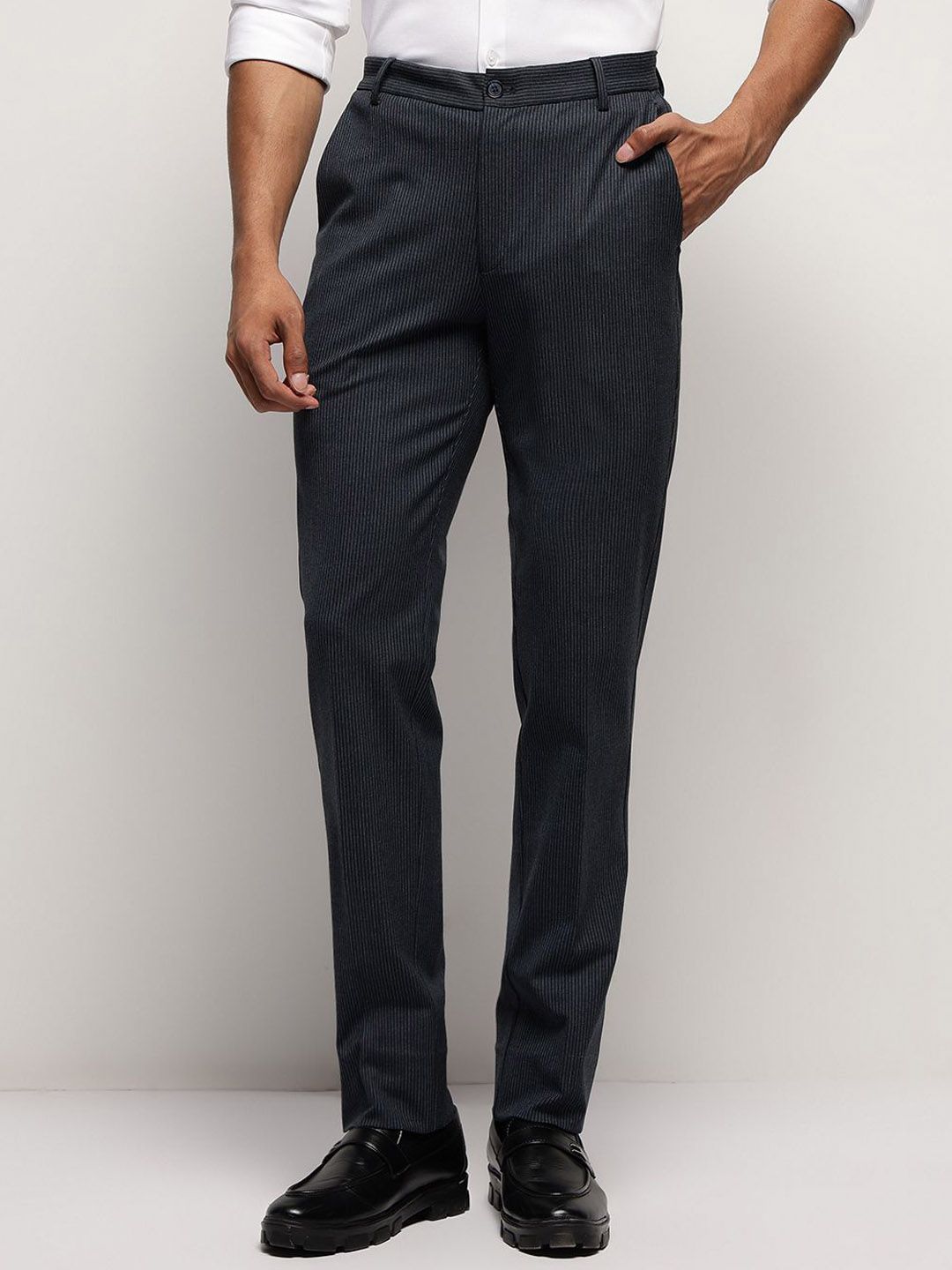 SUBTRACT Men Striped Mid Rise Slim Fit Formal Trousers-picture-18