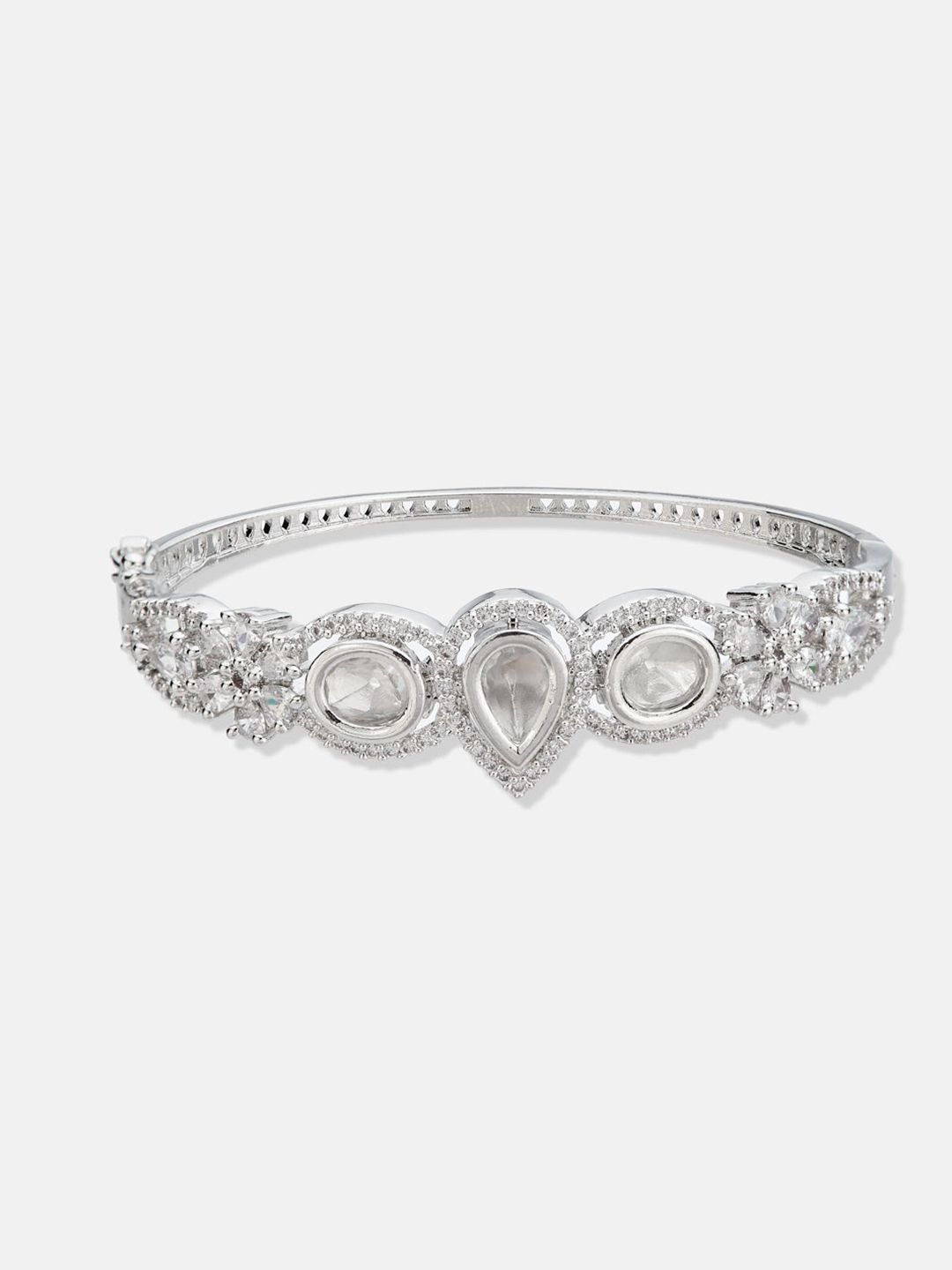ATIBELLE Women 2 Brass Cubic Zirconia Silver-Plated Bangle-Style Bracelet