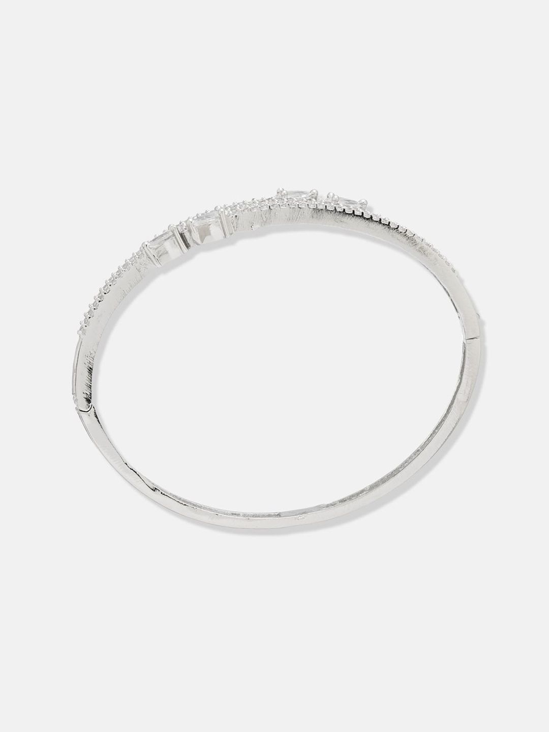 ATIBELLE Women 2 Brass Cubic Zirconia Silver-Plated Bangle-Style Bracelet