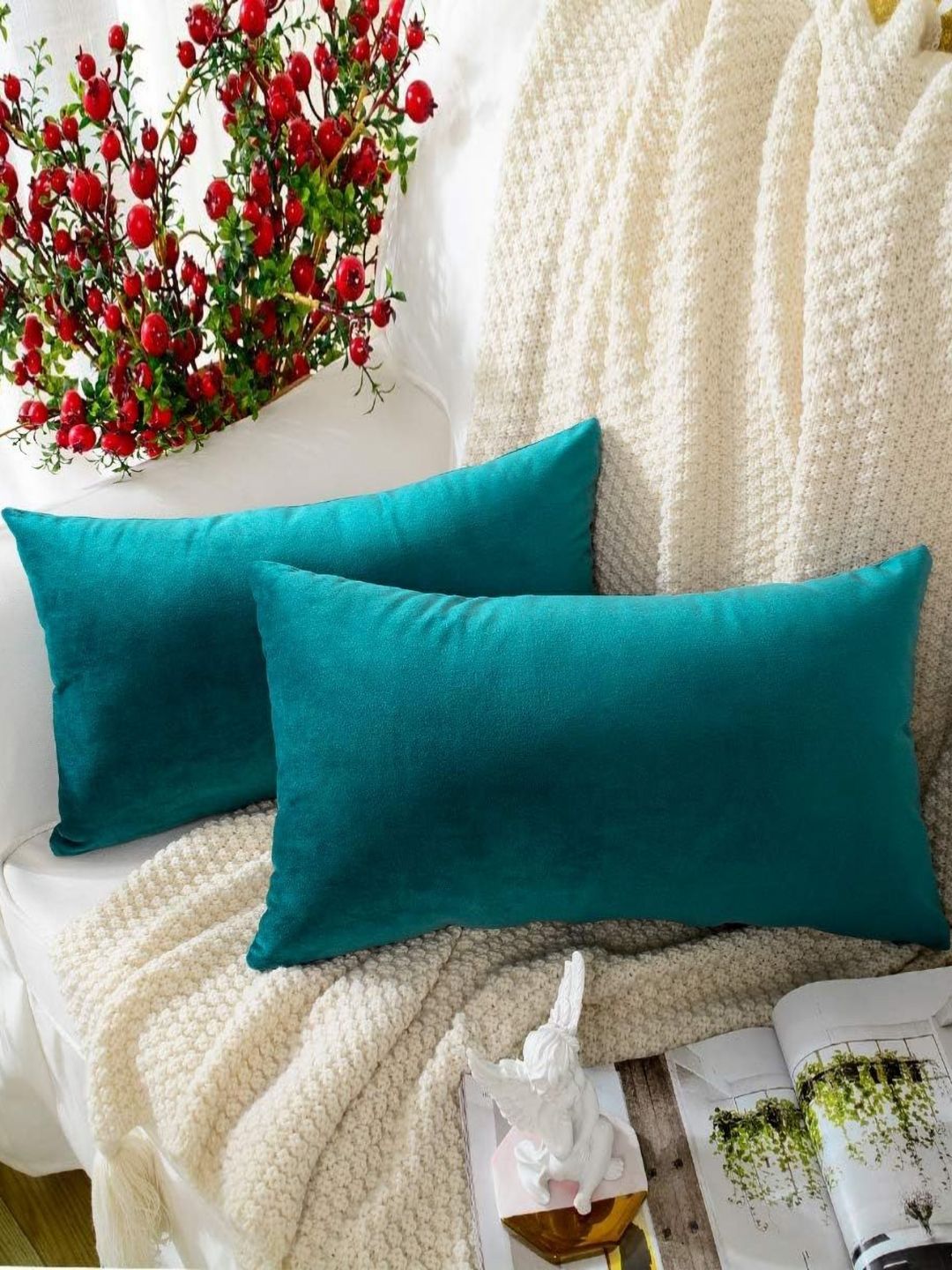 Shadowkart Set of 2 Fibre Filled Faux Velvet Ultra Soft Sleep Pillow-picture-17
