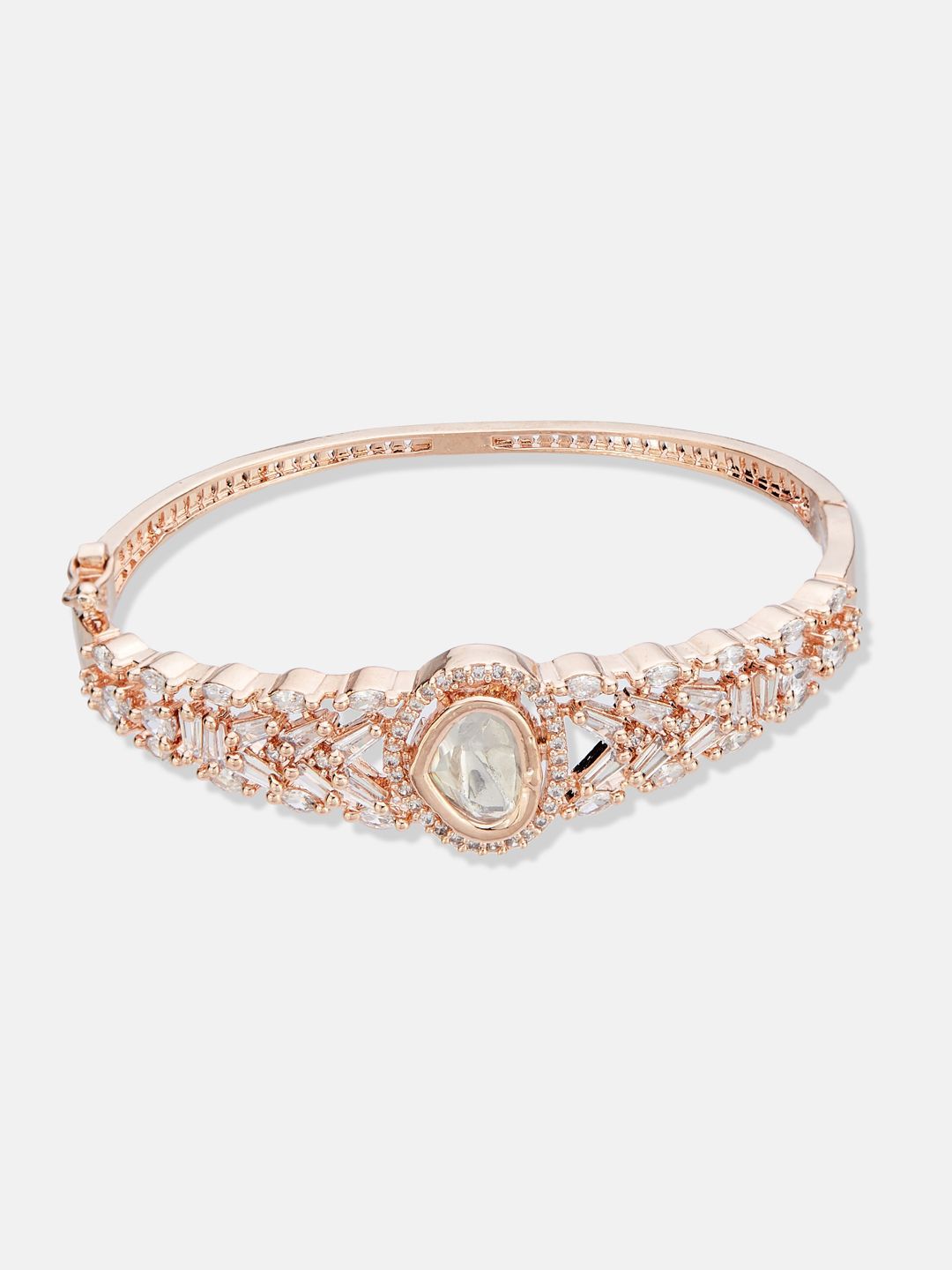 ATIBELLE Women 2 Brass Cubic Zirconia Rose Gold-Plated Bangle-Style Bracelet