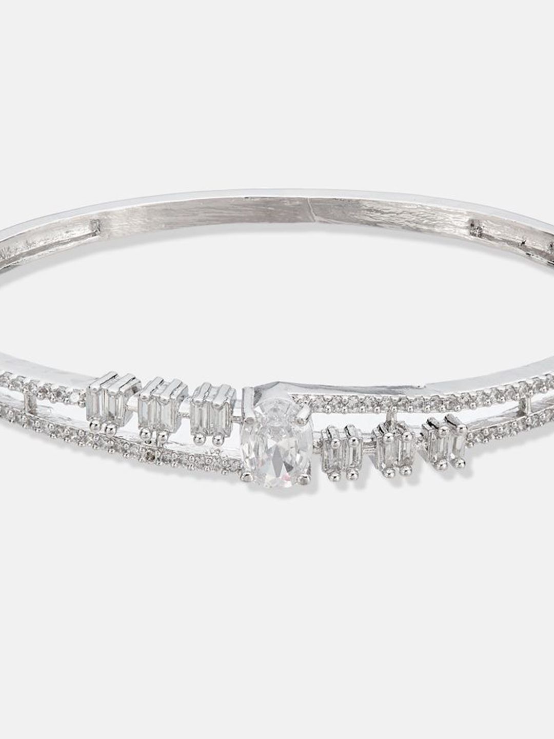 ATIBELLE Women 2 Brass Cubic Zirconia Silver-Plated Bangle-Style Bracelet
