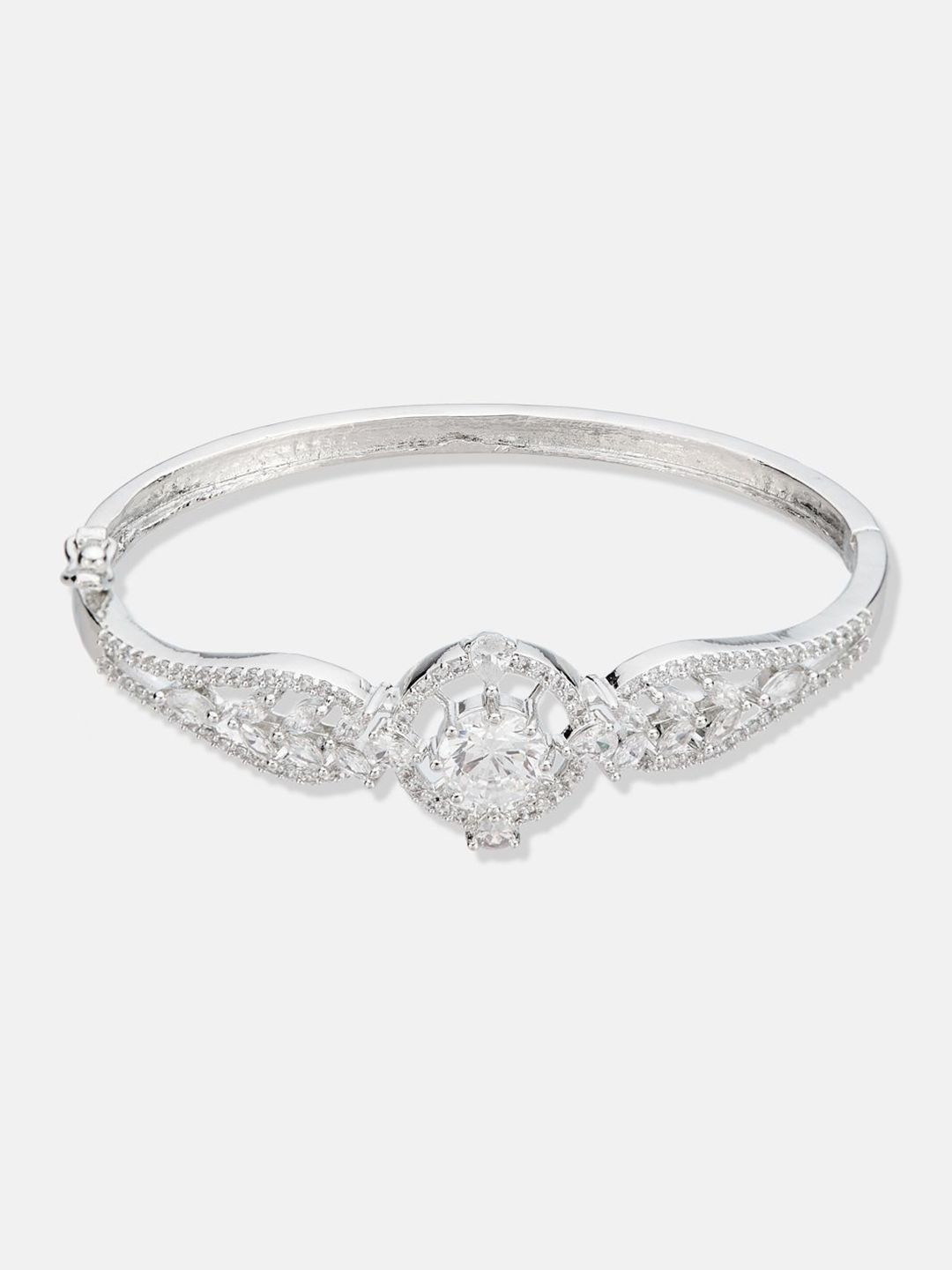ATIBELLE Women 2 Brass Cubic Zirconia Silver-Plated Bangle-Style Bracelet