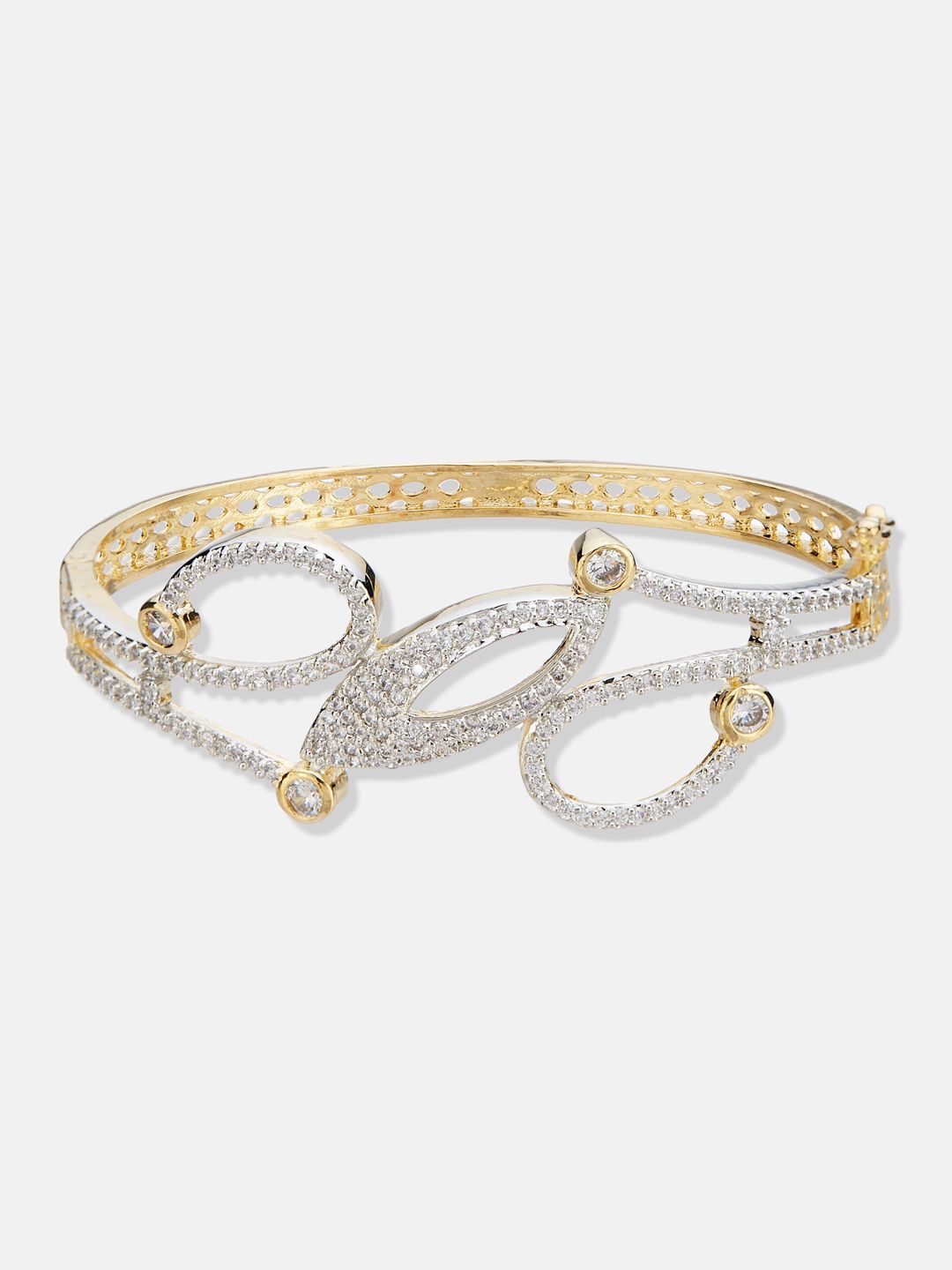 ATIBELLE Women 2 Brass Cubic Zirconia Rose Gold-Plated Bangle-Style Bracelet