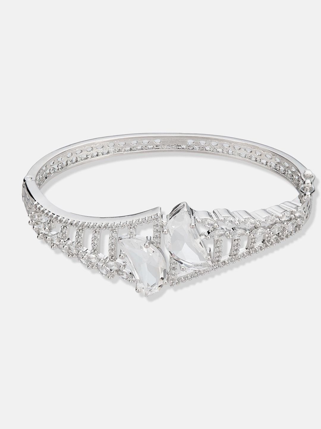 ATIBELLE Women 2 Brass Cubic Zirconia Silver-Plated Link Bracelet