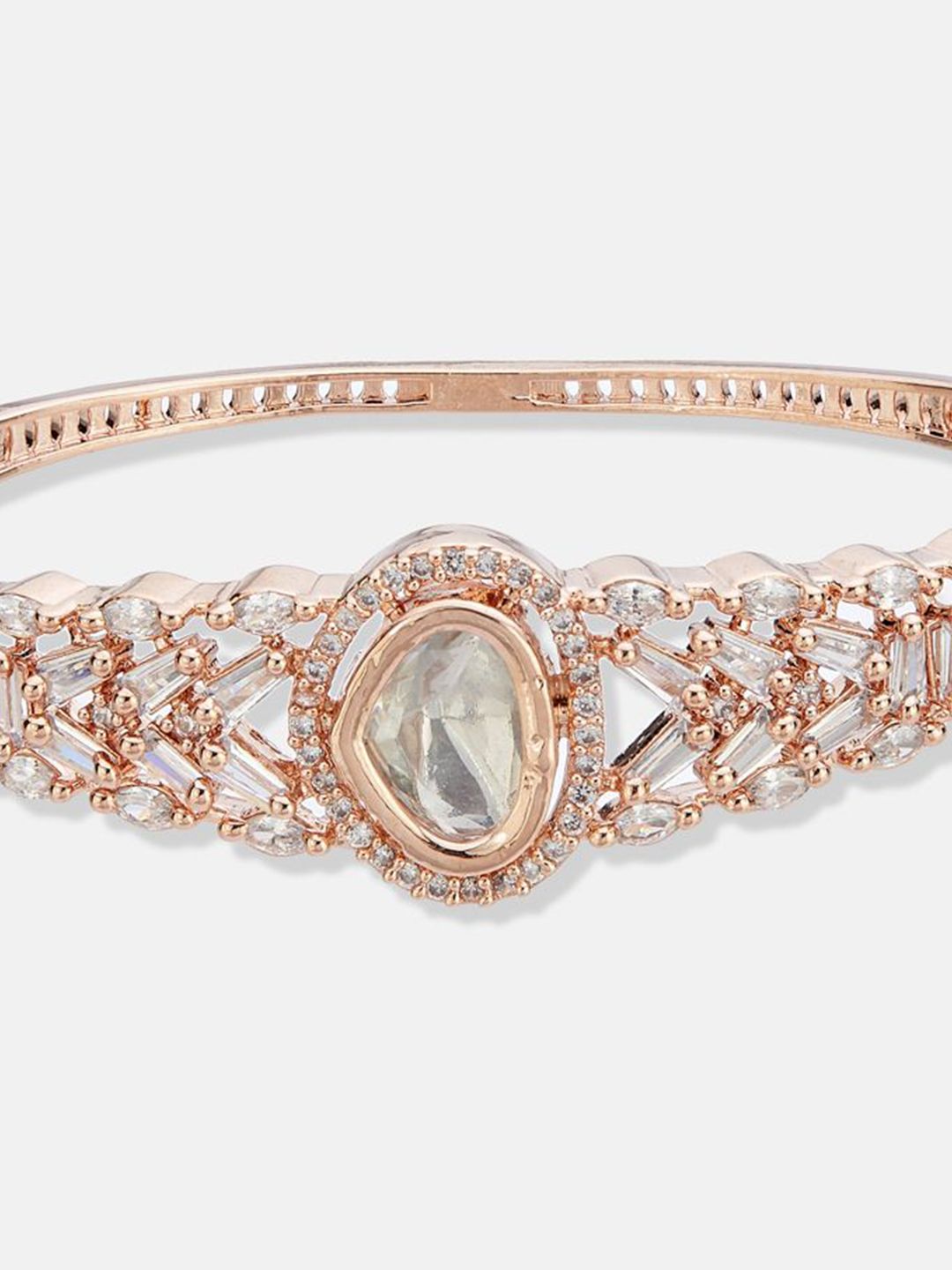 ATIBELLE Women 2 Brass Cubic Zirconia Rose Gold-Plated Bangle-Style Bracelet