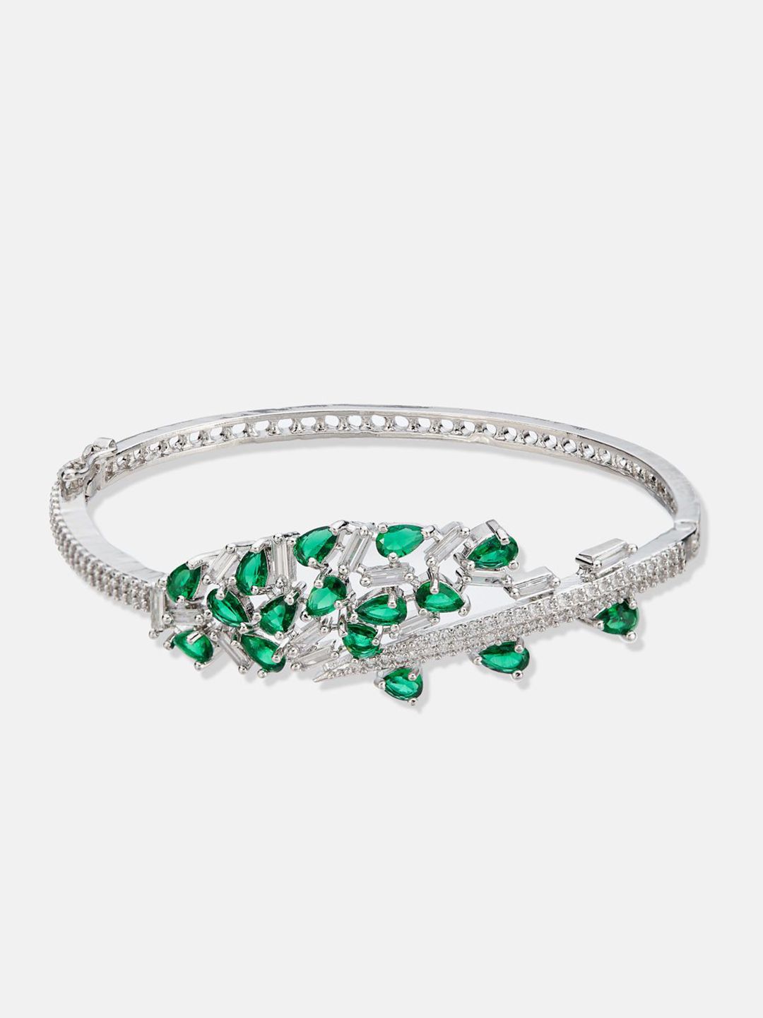 ATIBELLE Women 2 Brass Cubic Zirconia Silver-Plated Bangle-Style Bracelet
