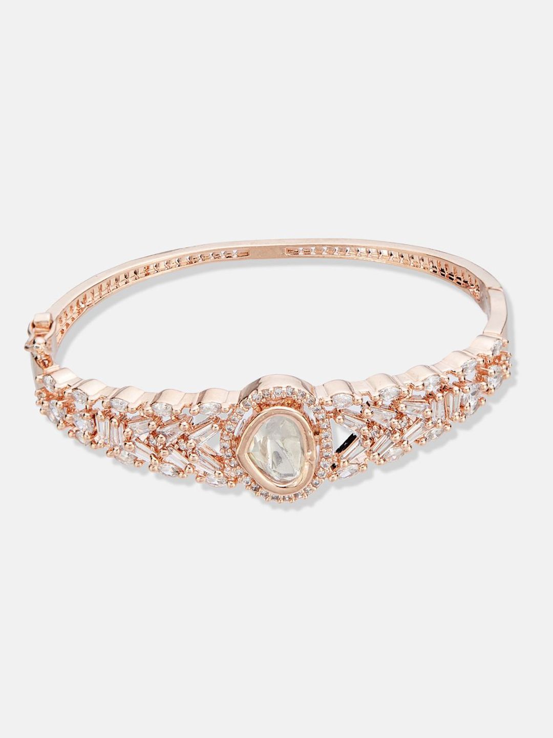 ATIBELLE Women 2 Brass Cubic Zirconia Rose Gold-Plated Bangle-Style Bracelet