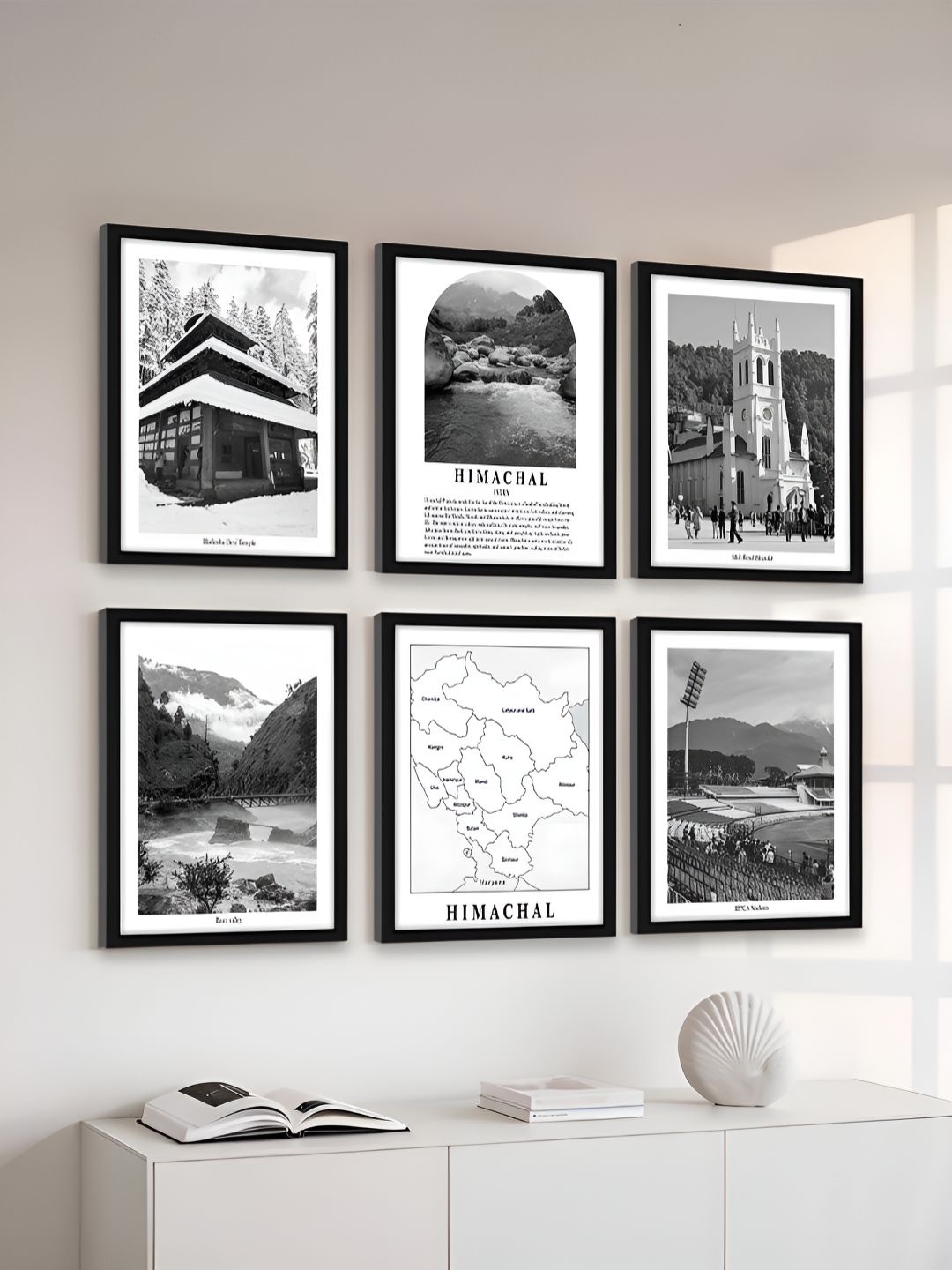Art Street Black & White 6 Pieces Himachal Printed Wooden Wall Arts-picture-24