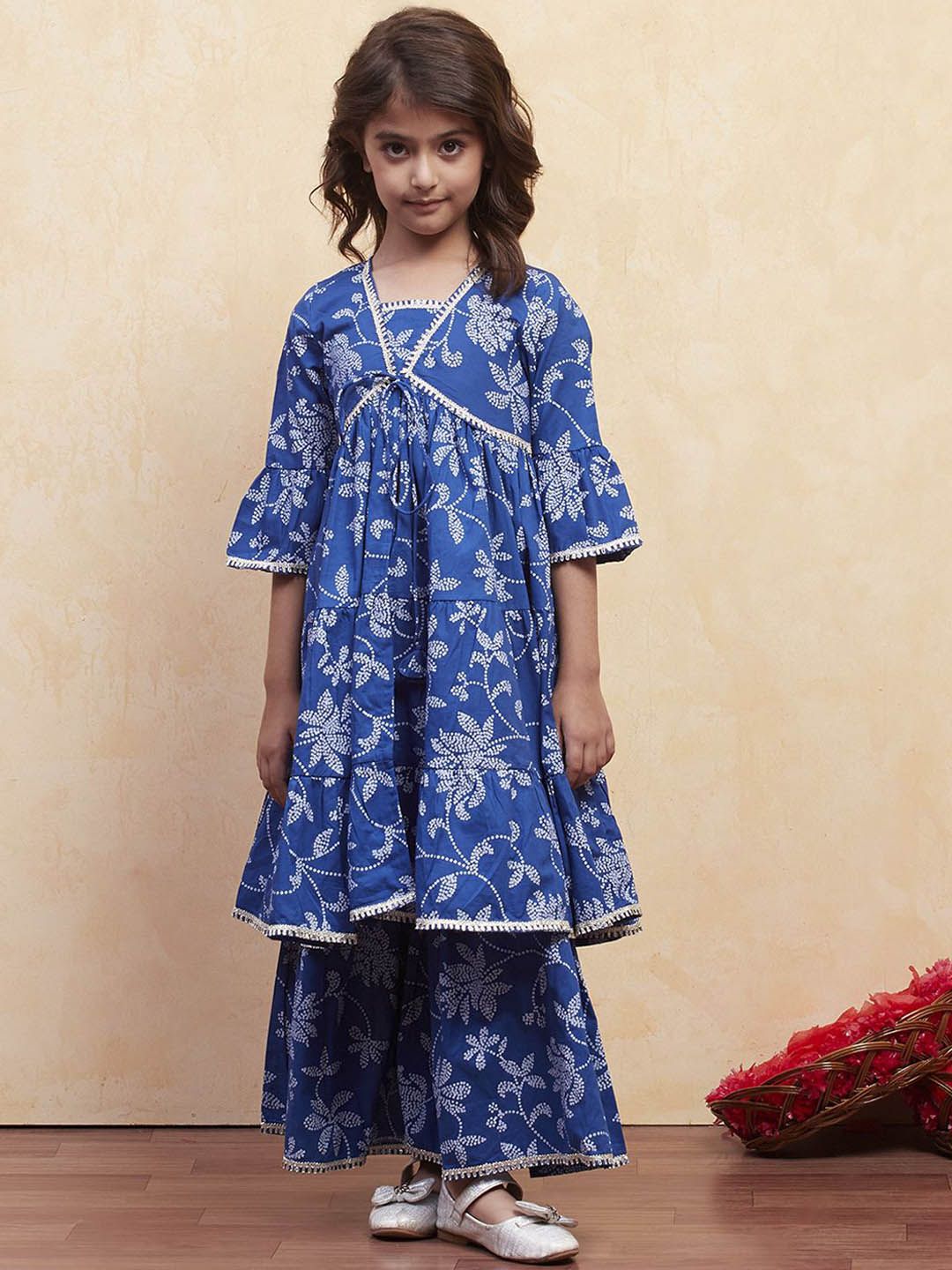 Biba Girls Floral Printed Pure Cotton Anarkali Kurta With Sharara-picture-58