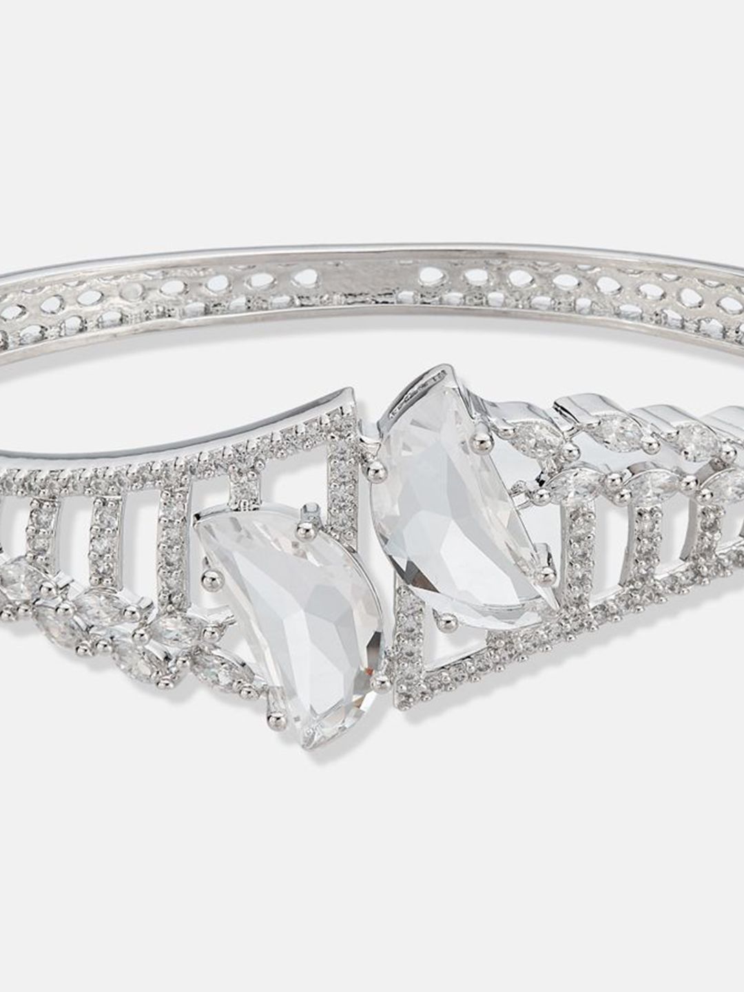 ATIBELLE Women 2 Brass Cubic Zirconia Silver-Plated Cuff Bracelet
