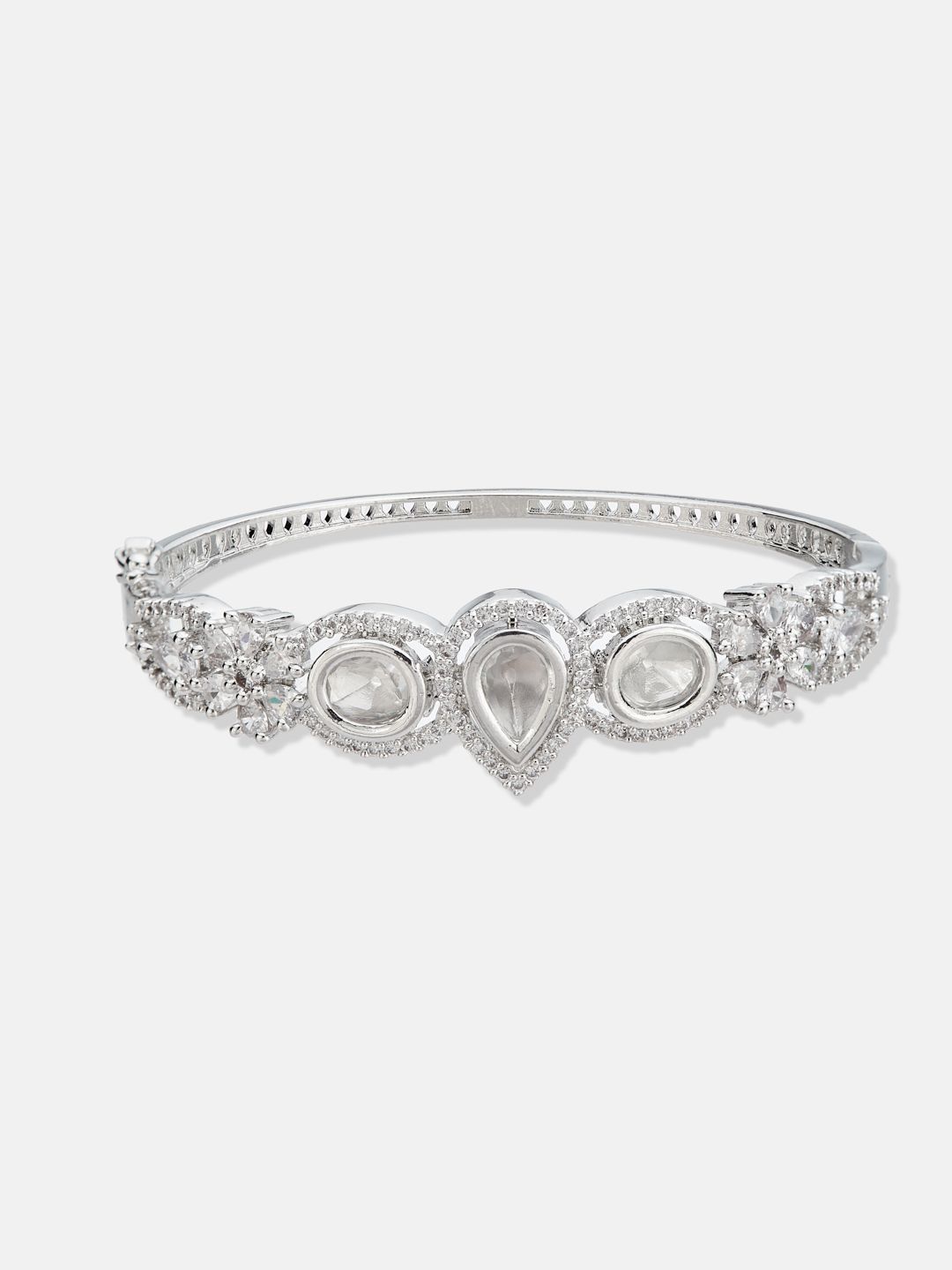 ATIBELLE Women 2 Brass Cubic Zirconia Silver-Plated Bangle-Style Bracelet