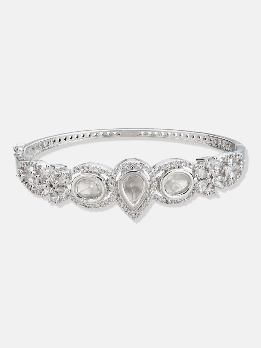 ATIBELLE Women 2 Brass Cubic Zirconia Silver-Plated Cuff Bracelet