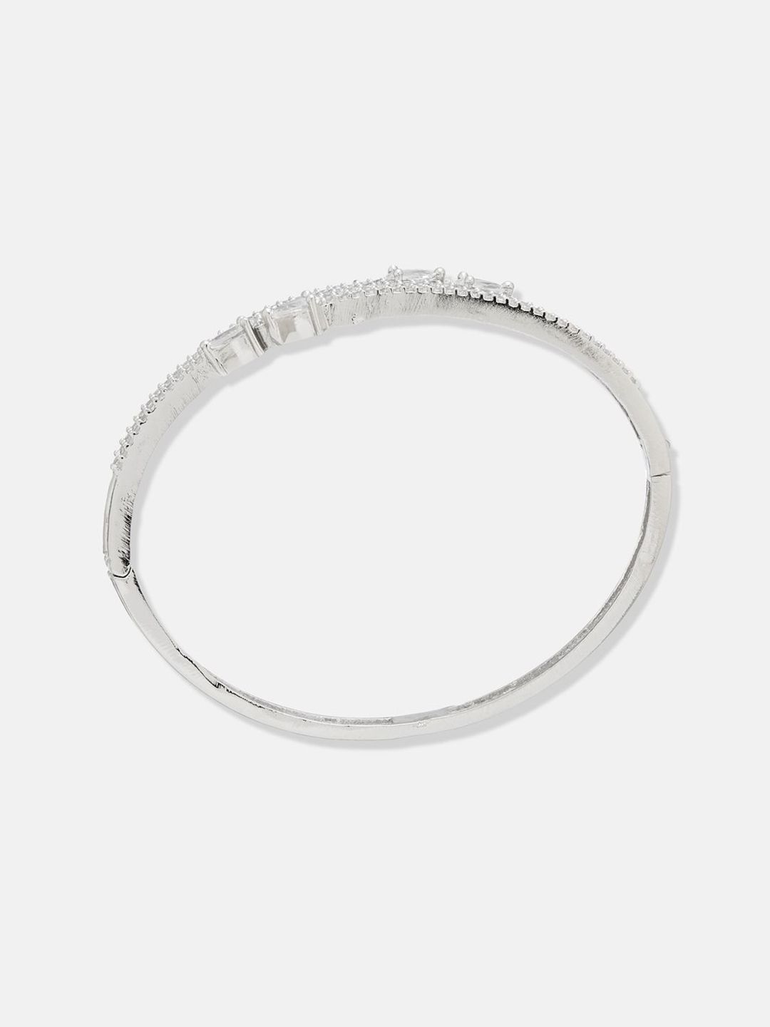 ATIBELLE Women 2 Brass Cubic Zirconia Silver-Plated Bangle-Style Bracelet