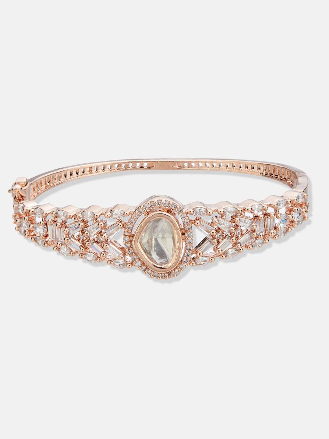 ATIBELLE Women 2 Brass Cubic Zirconia Rose Gold-Plated Cuff Bracelet