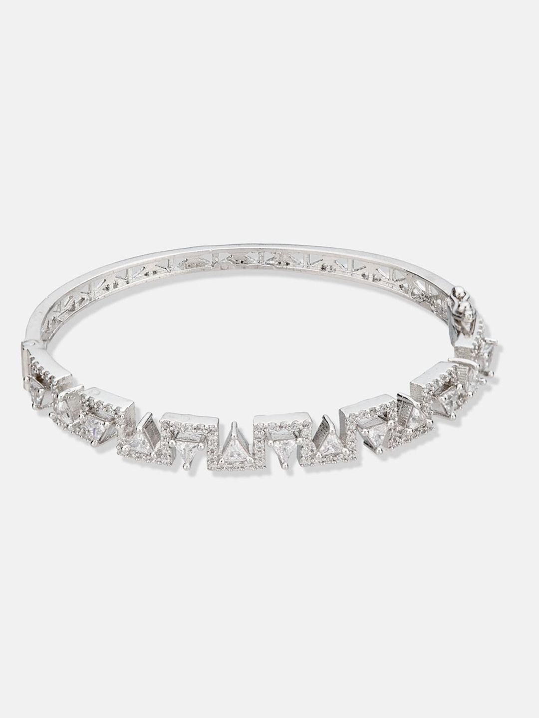 ATIBELLE Women 2 Brass Cubic Zirconia Silver-Plated Bangle-Style Bracelet